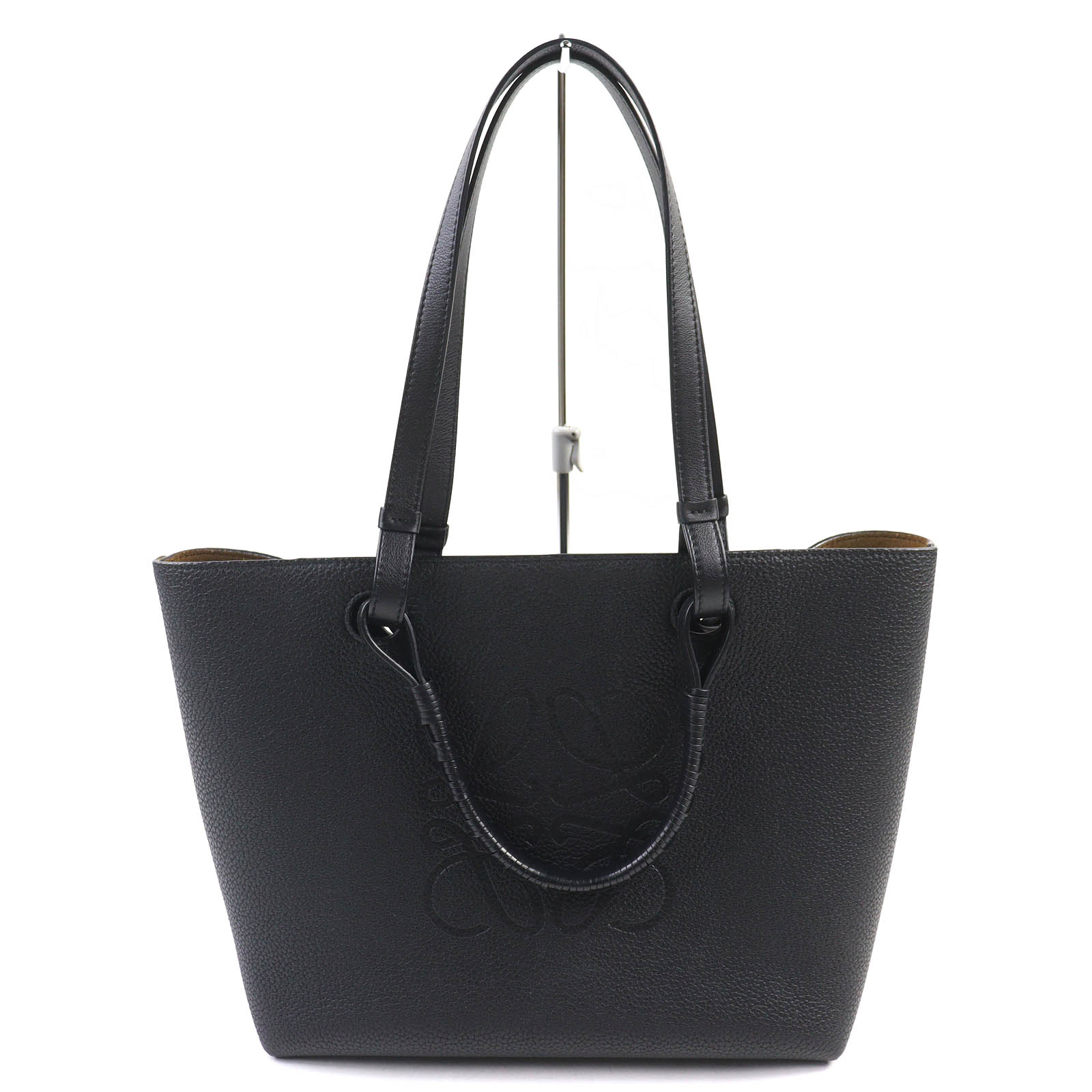 極美品△LOEWE ロエベ A717S72X031100 アナグラム スモール 2WAY レザー トートバッグ 肩掛け可能 ブラック 保存袋付き スペイン製 レディース【中古】