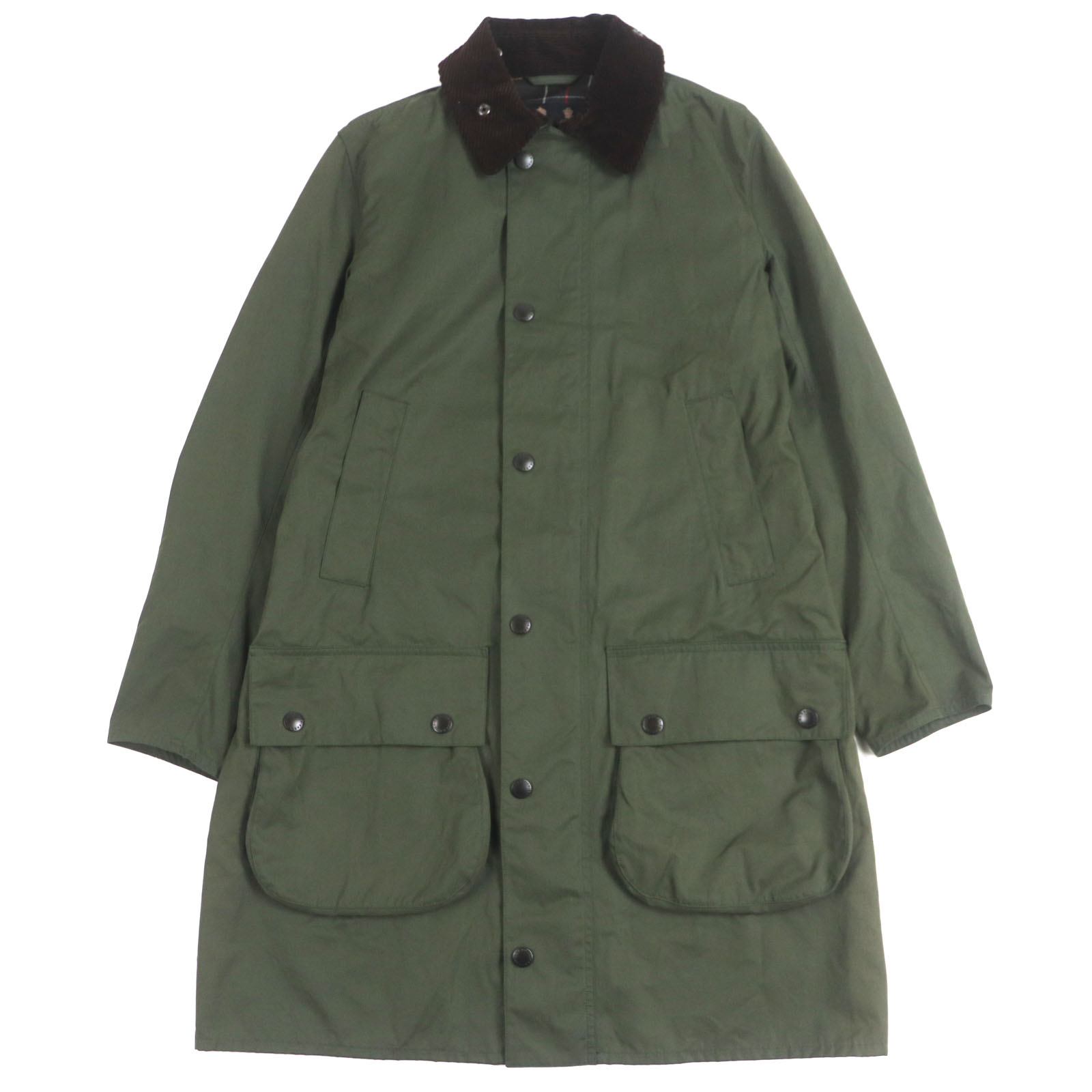 美品▼Barbour バブアー 241MCA0962 BORDER ボーダー 襟コーデュロイ ダブルジップアップ ミリタリーコート カーキ 38 正規品 メンズ【中古】