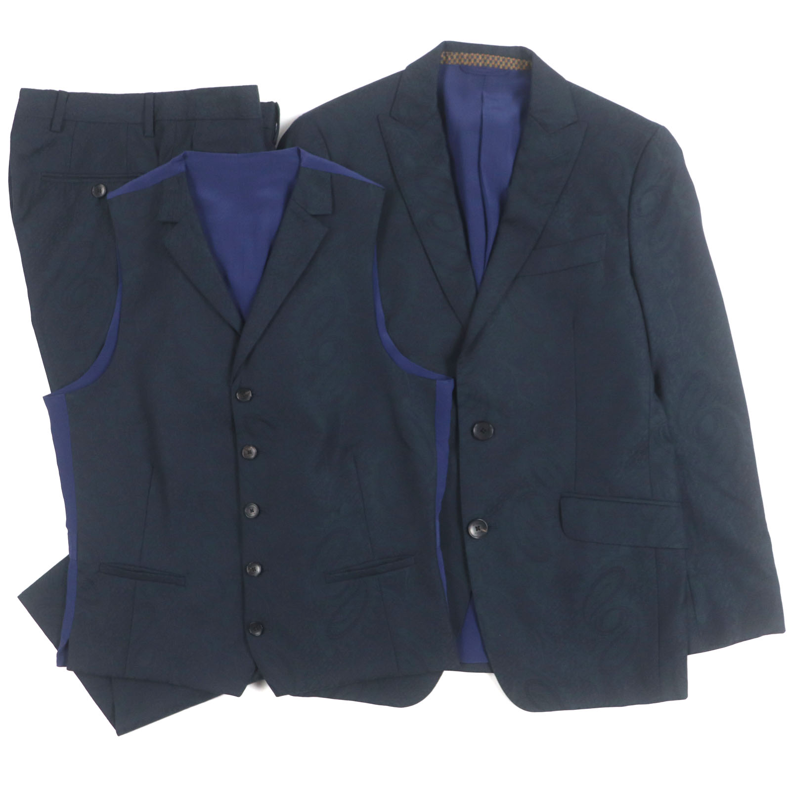 未使用級!L相当　ETRO スーツ　ネイビー　裏地ペイズリー　ストライプ　シルク 未使用級!L相当 ETRO スーツ ネイビー 裏地ペイズリー ストライプ