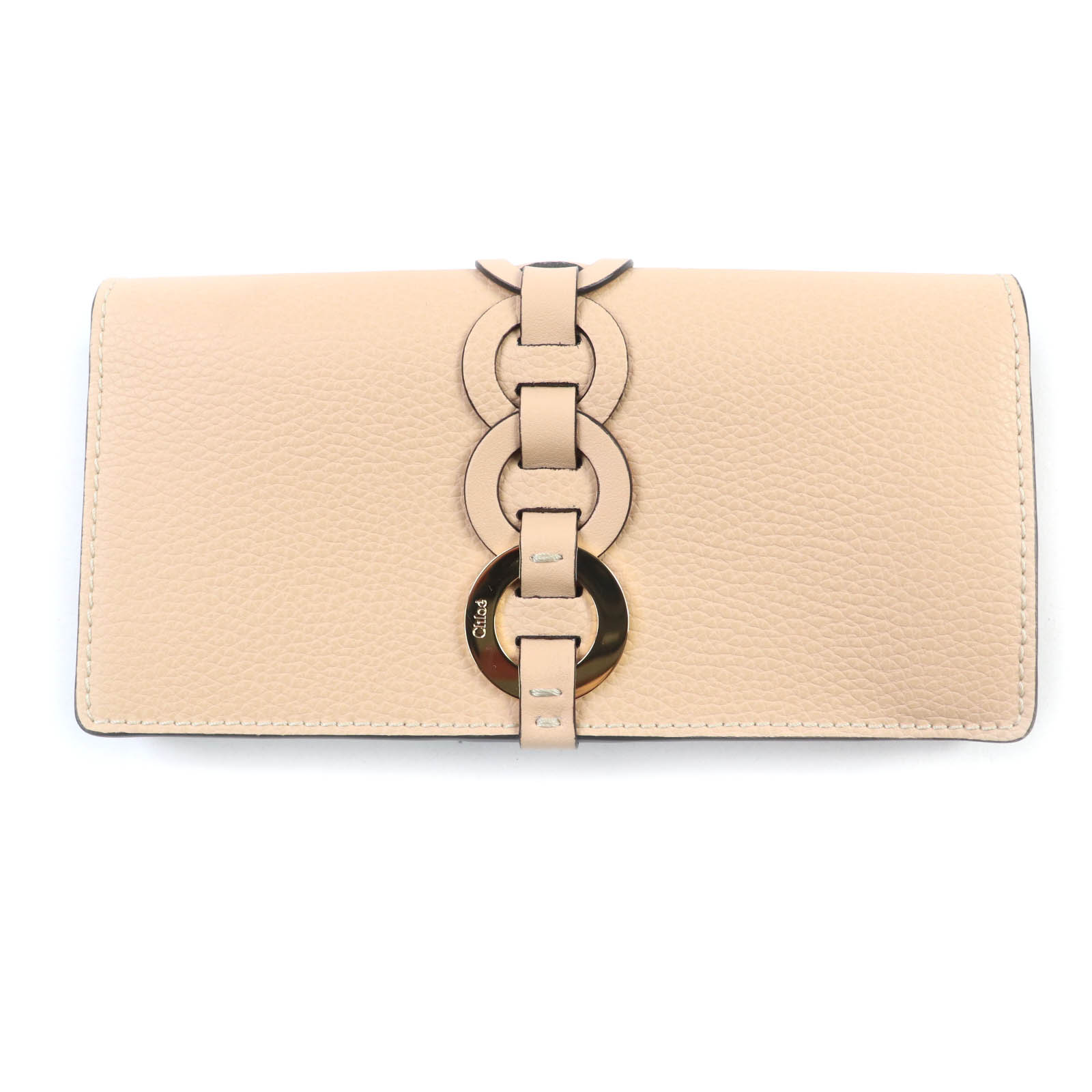 極美品★Chloe クロエ CHC21SP115E04284 ダリル Sandy Beige ロゴタイプ金具付 レザーウォレット ２つ折り紙入れ 長紙入れ 箱・保護すること袋付き添い人 エスパニア製 レディース【中古】