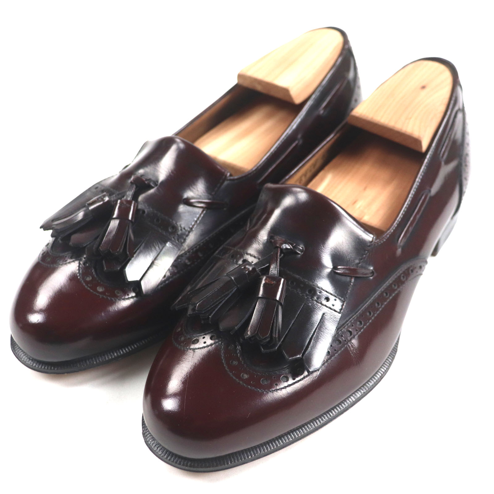極美品▼Salvatore Ferragamo サルヴァトーレフェラガモ レザー ウィングチップ キルトタッセル レザーシューズ ローファー ボルドー 6 イタリア製 メンズ【中古】