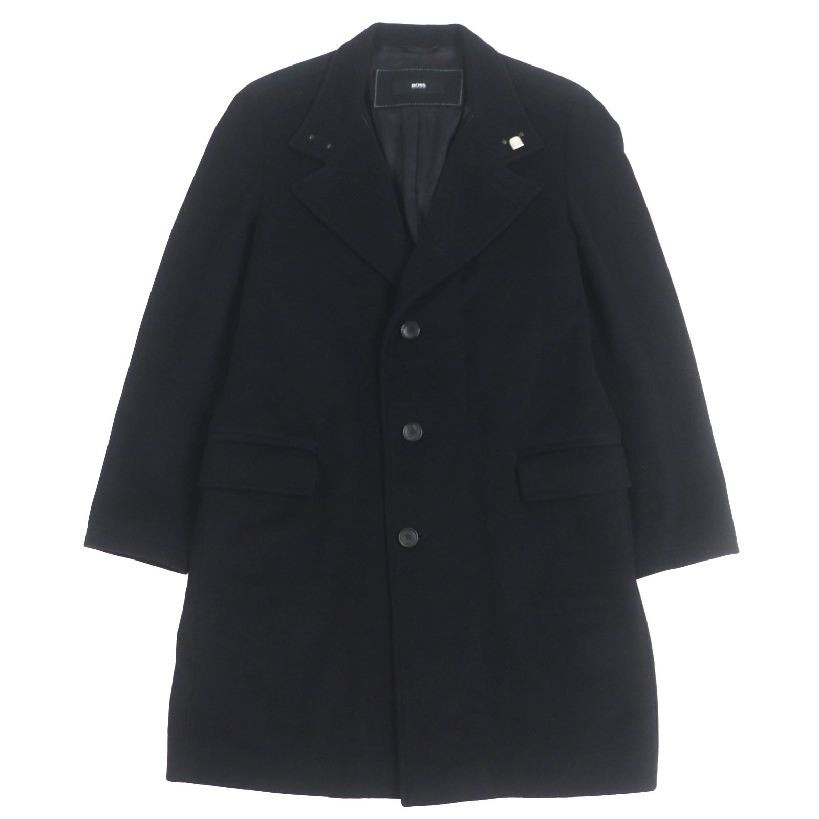 J7241 超美品 ヒューゴボス 現行タグ伊製生地メルトンシングルコート 黒46 00042900-01.jpg