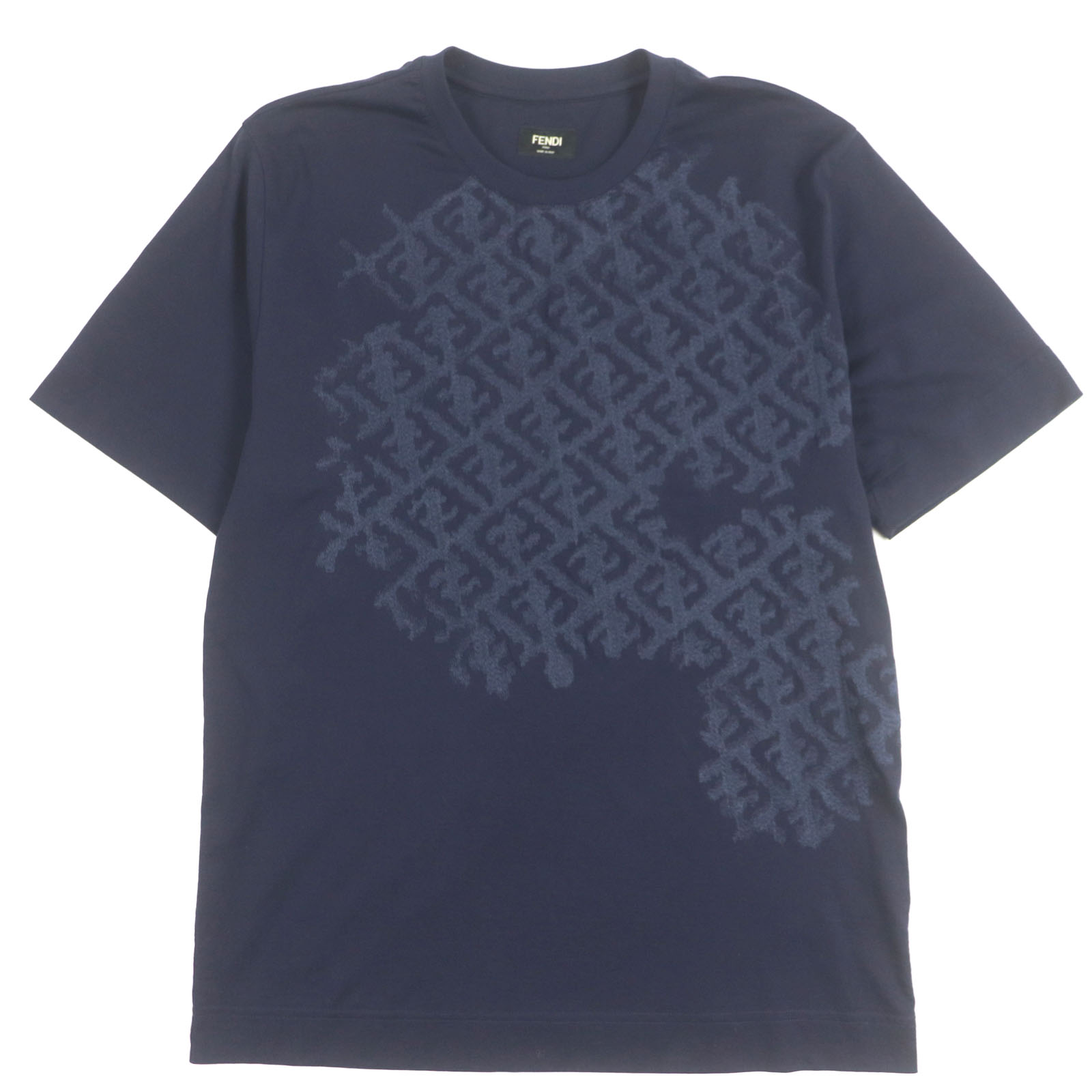 極美品▼FENDI フェンディ 2022年製 FY0936 コットン100% FFロゴ クルーネック ショートスリーブ 半袖Ｔシャツ ネイビー S イタリア製 正規品 メンズ【中古】｜衣類＆ブランドリサイクル GREEN