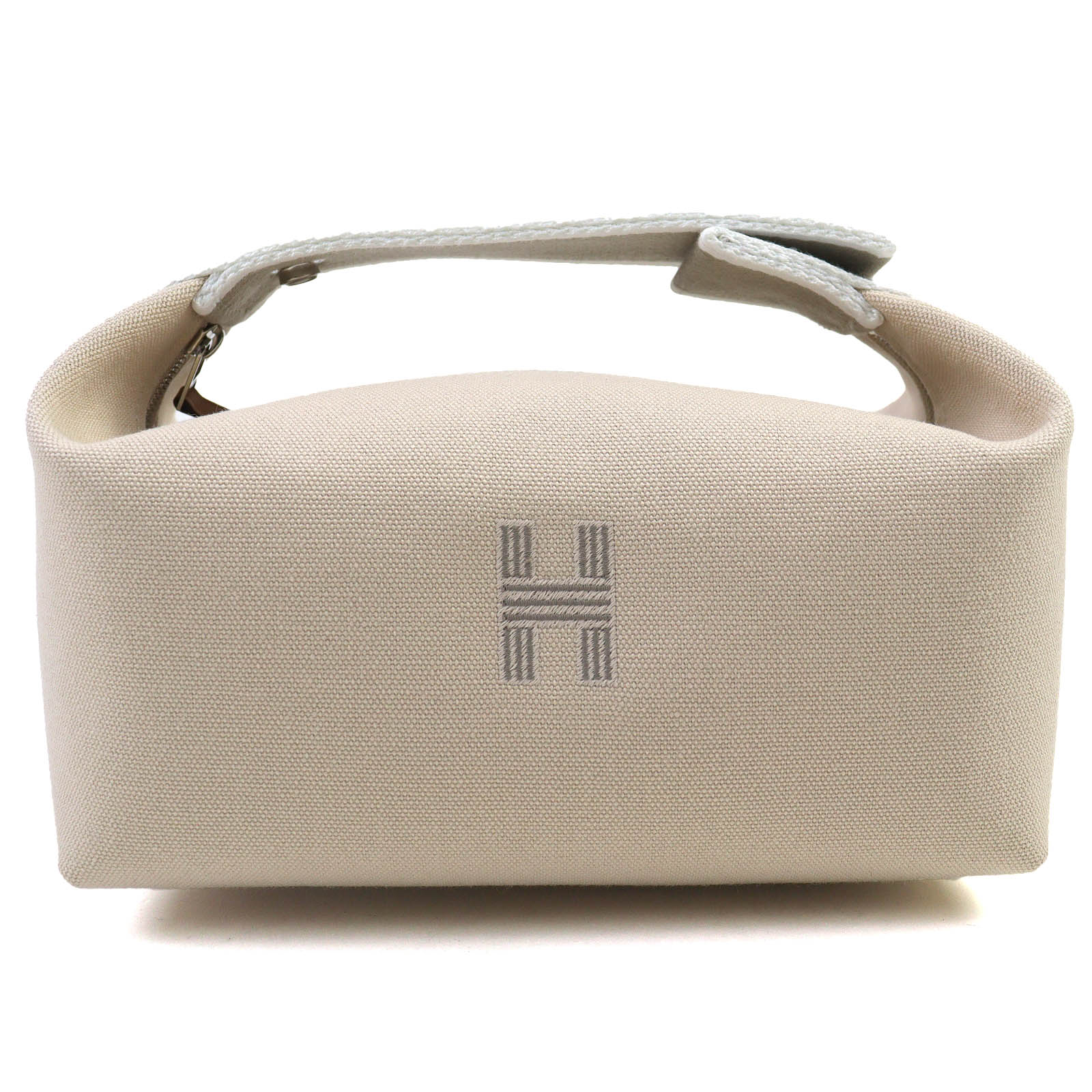 未当て嵌める品△HERMES エルメス ブリッド ア 黒いこと PM 綿織物100％ 自然的 しろがね色金具 Hロゴタイプ ハンドバッグ 車寄せ フランス共和国製 レディース 大人気 オススメ◎【中古】