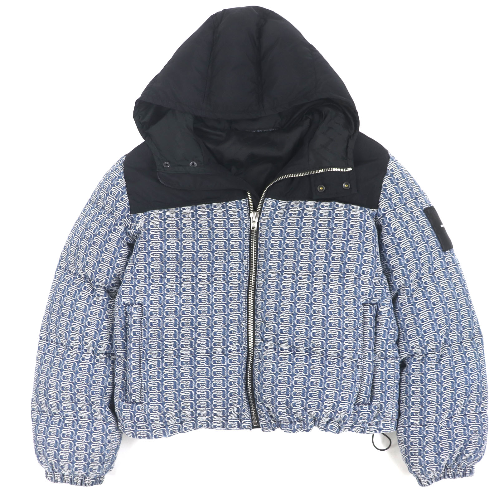 美品▼Alexander Wang アレキサンダーワン 4DC4222242 ロゴ柄 ワッペン付き フーデッド ジップアップ 中綿入り パフィージャケット ブラック ブルー S 正規品 メンズ【中古】