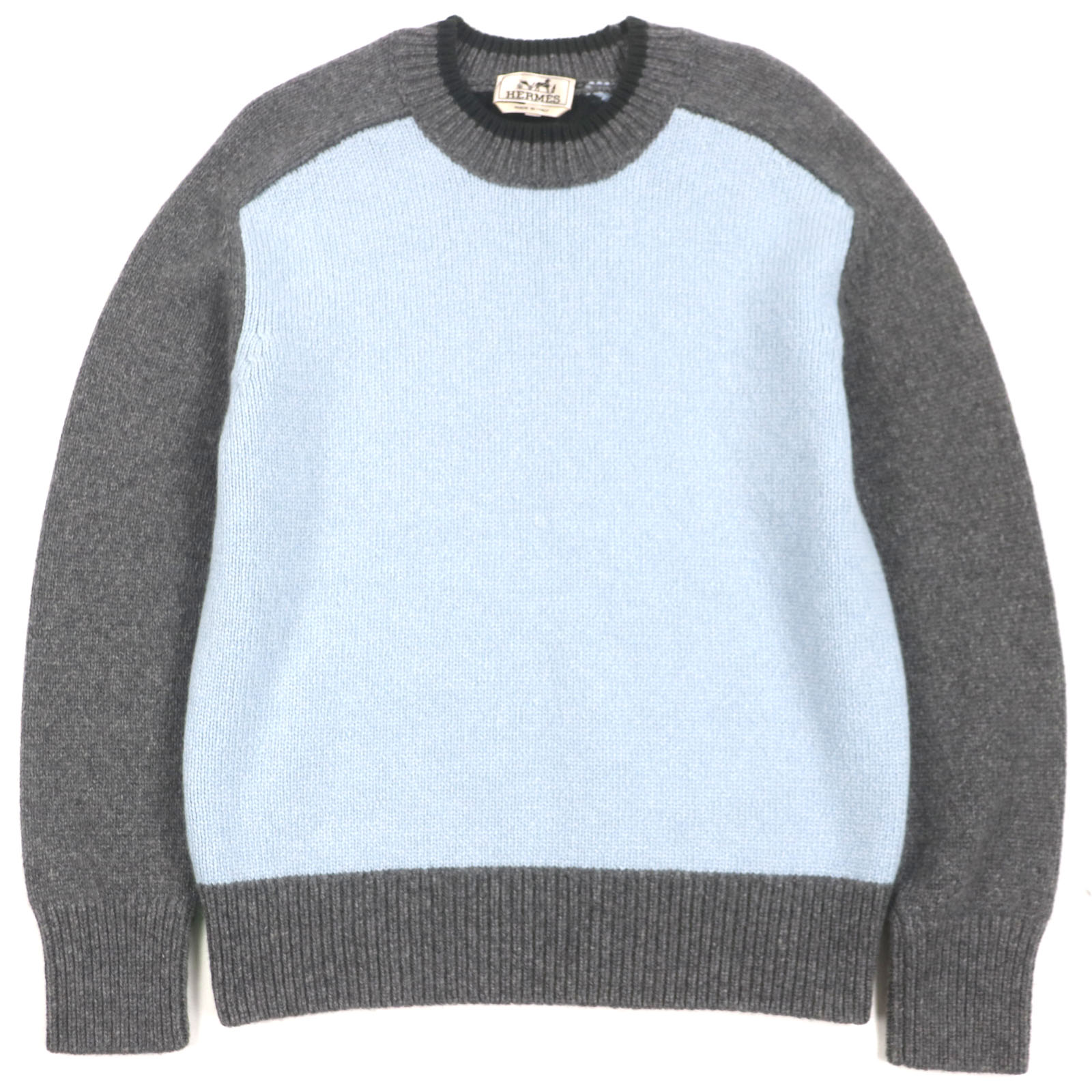 極美品▼HERMES エルメス 22AW カシミヤ100% ローゲージニット セーター グレー ライトブルー グリーン ブラック S イタリア製 正規品 メンズ【中古】
