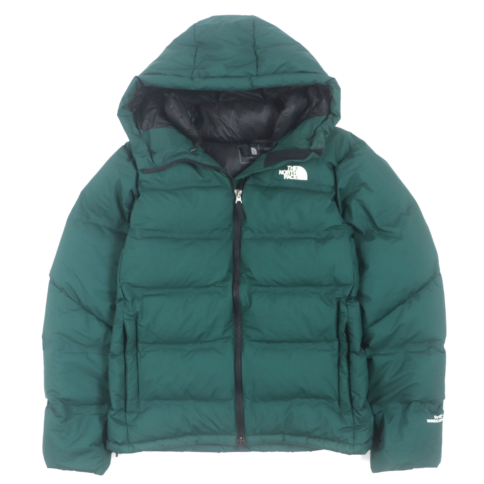 美品▼THE NORTH FACE ザ・ノースフェイス ND91815 Belayer Parka ビレイヤーパーカ GORE WINDSTOPPER フーデッド ロゴ刺繍 ダブルジップアップ ダウンジャケット グリーン S 正規品 メンズ【中古】