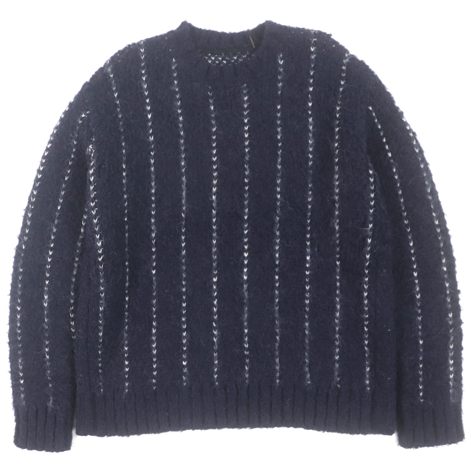 未使用品▼Sacai サカイ 23AW 23-03202M Jacquard Knit Pullover アルパカ・モヘア混 ストライプ柄 ニットセーター ネイビー 4 正規品 メンズ【中古】