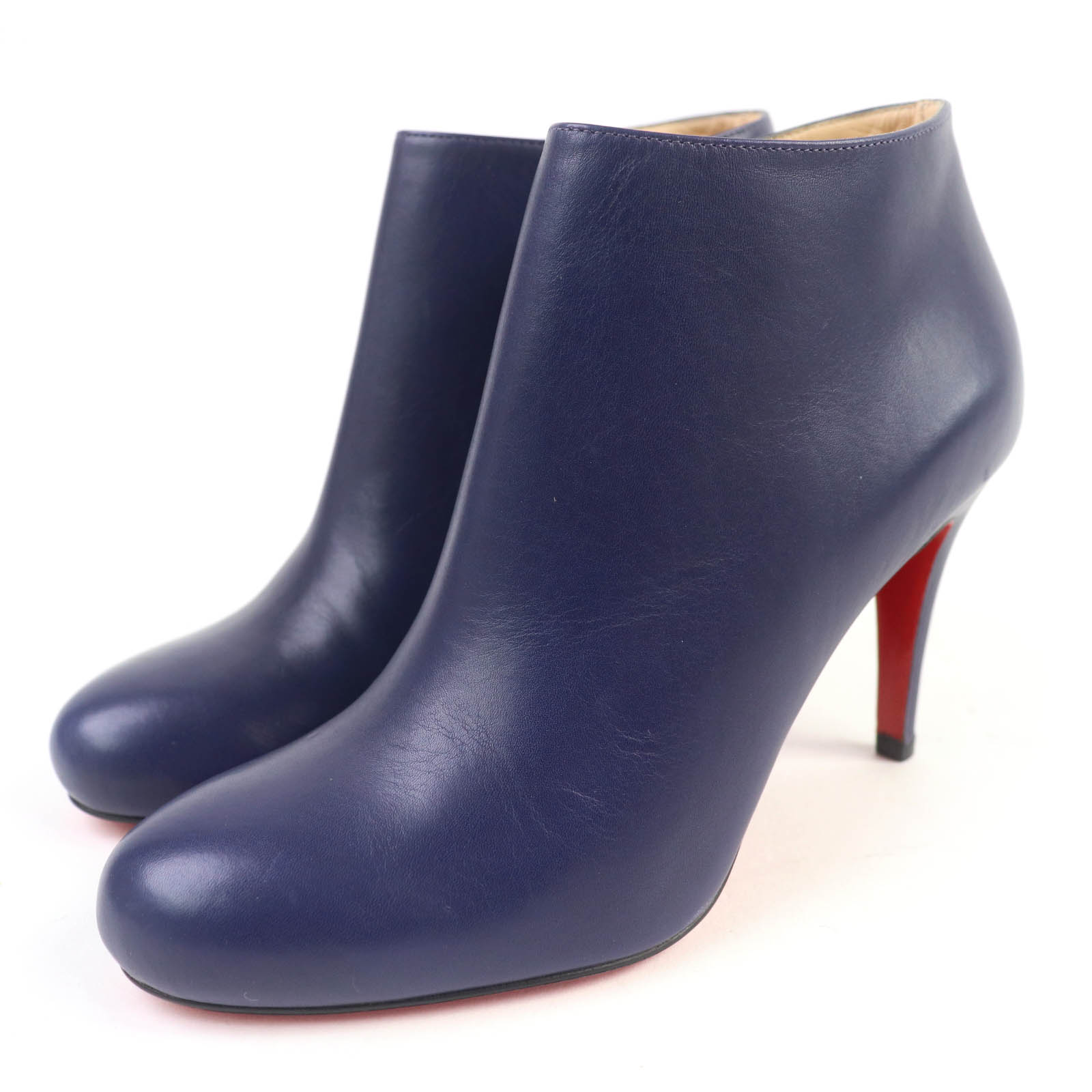 極美品☆Christian Louboutin クリスチャンルブタン ラウンドトゥ サイドZIP レザー ブーティ パープル 35.5 イタリア製 レディース【中古】