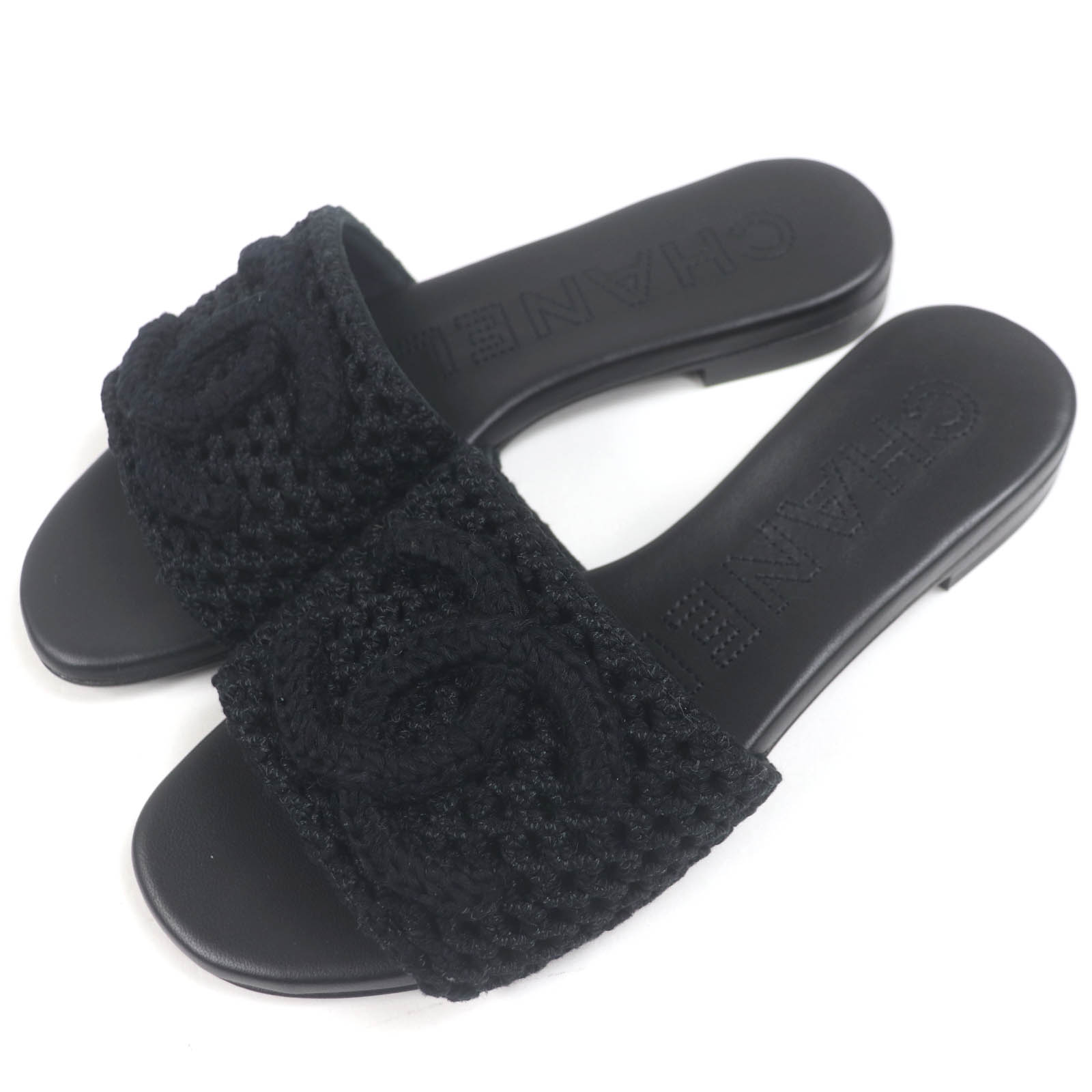 未当てはめる品◇CHANEL シャネル 24M G45516 CCロゴタイプ クロシェデザイン サンダル ミュール 黒いこと 35 箱・保護すること袋付き添い人 イタリア製 レディース【中古】