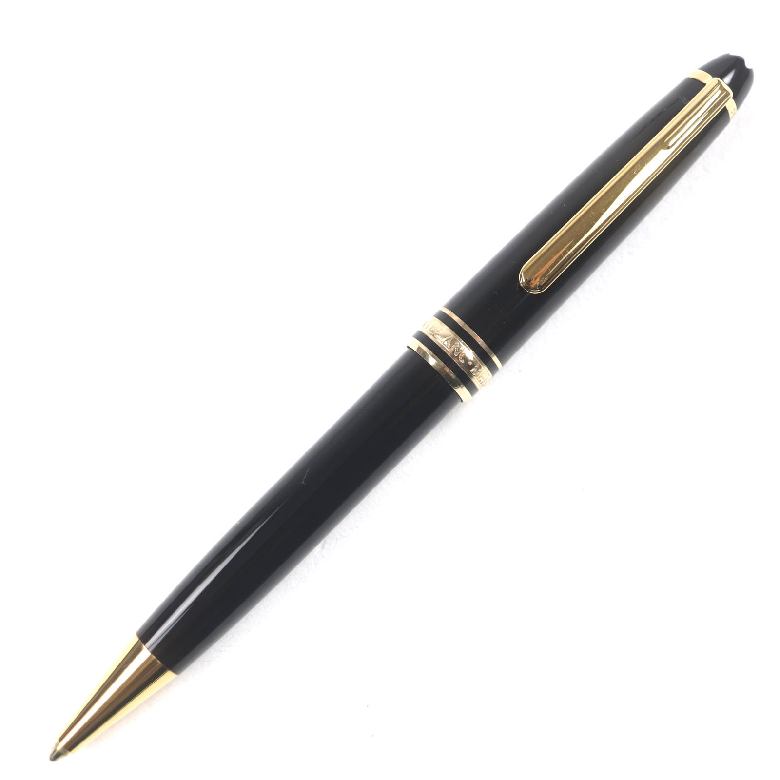 良品▼MONTBLANC モンブラン マイスターシュテュック ホワイトスター ツイスト式 ボールペン ブラック ゴールド ケース付き ドイツ製 メンズ 筆記確認済み【中古】