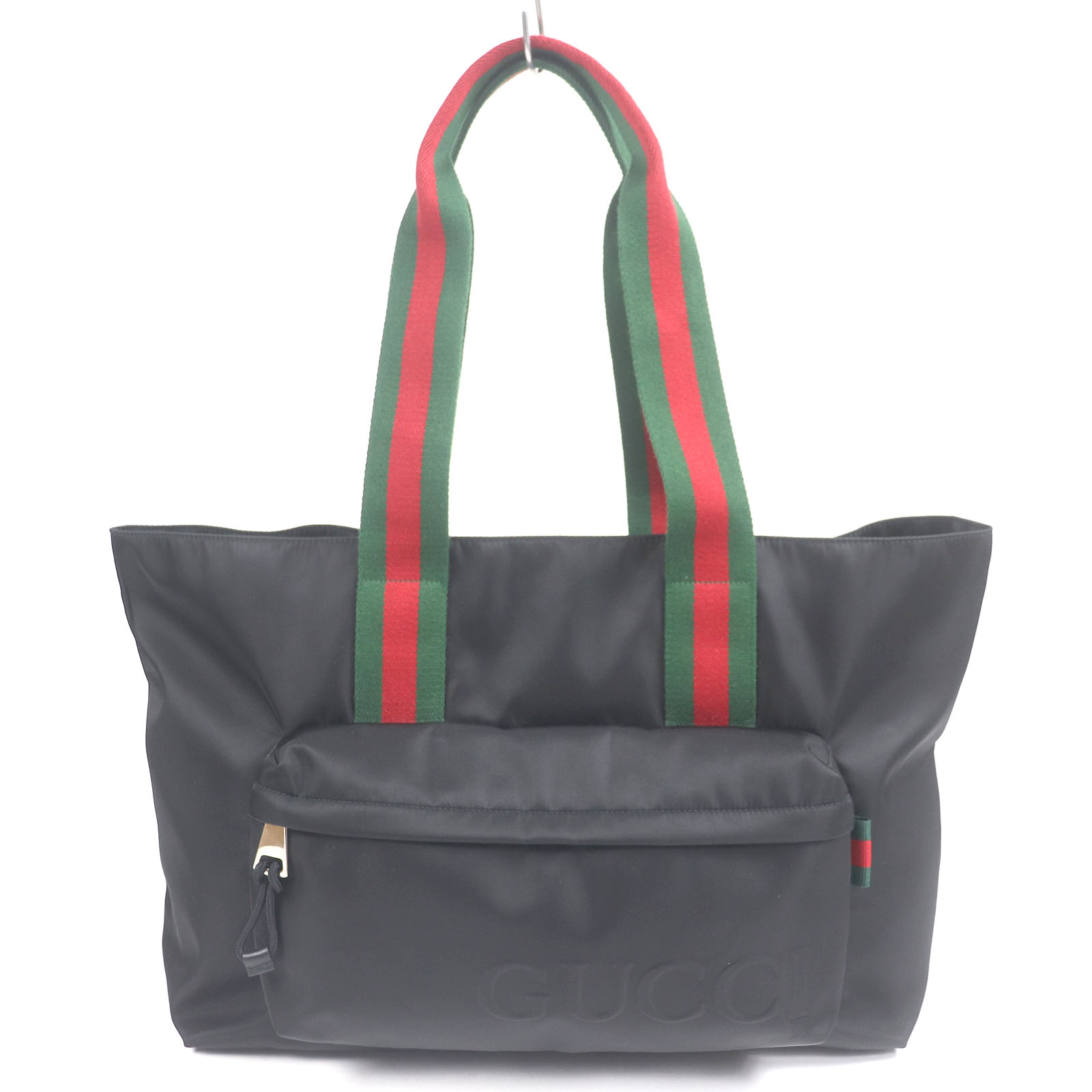 美品□GUCCI グッチ 802172 ナイロン シェリー酒伝達ルート ウェブライン ラージ ロゴタイプ トートバッグ 黒いこと 保護すること袋付き添い人 イタリア製 メンズ【中古】
