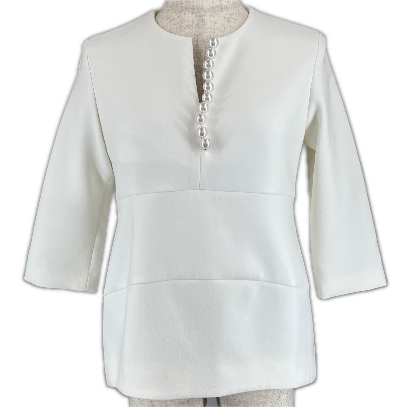 ☆美品☆YOKO CHAN ハーフスリーブヘムギャザーブラウス ホワイト 36