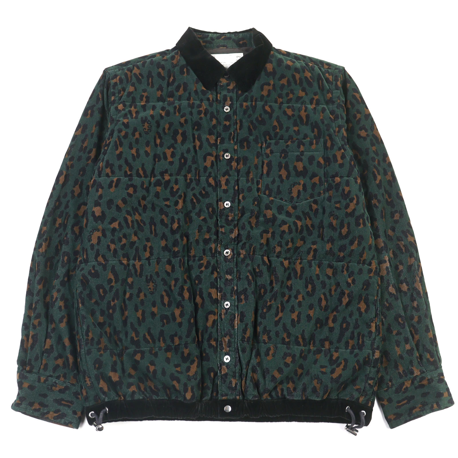 美品○Sacai サカイ 19AW 19-02053M HAVEN JACKET コットン100% レオパード 中綿 ジャケット グリーン系 2 日本製 正規品 メンズ【中古】