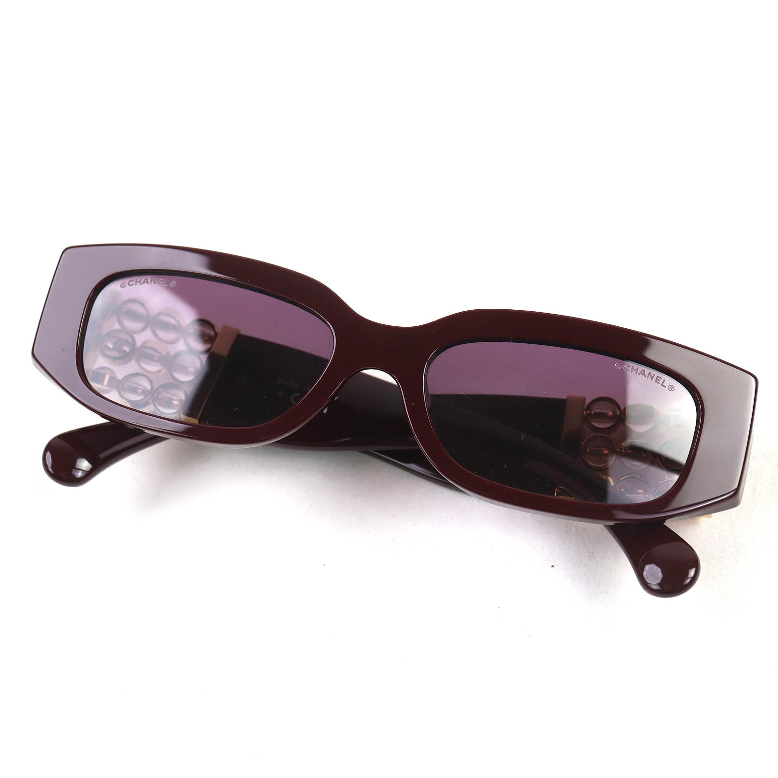 極美品△CHANEL シャネル 5544-A ココマーク オーバル シェイプ アイウェア 黒眼鏡 バーガンディ ゴールド 53□17 140 示威運動水晶体 イタリア製 レディース【中古】