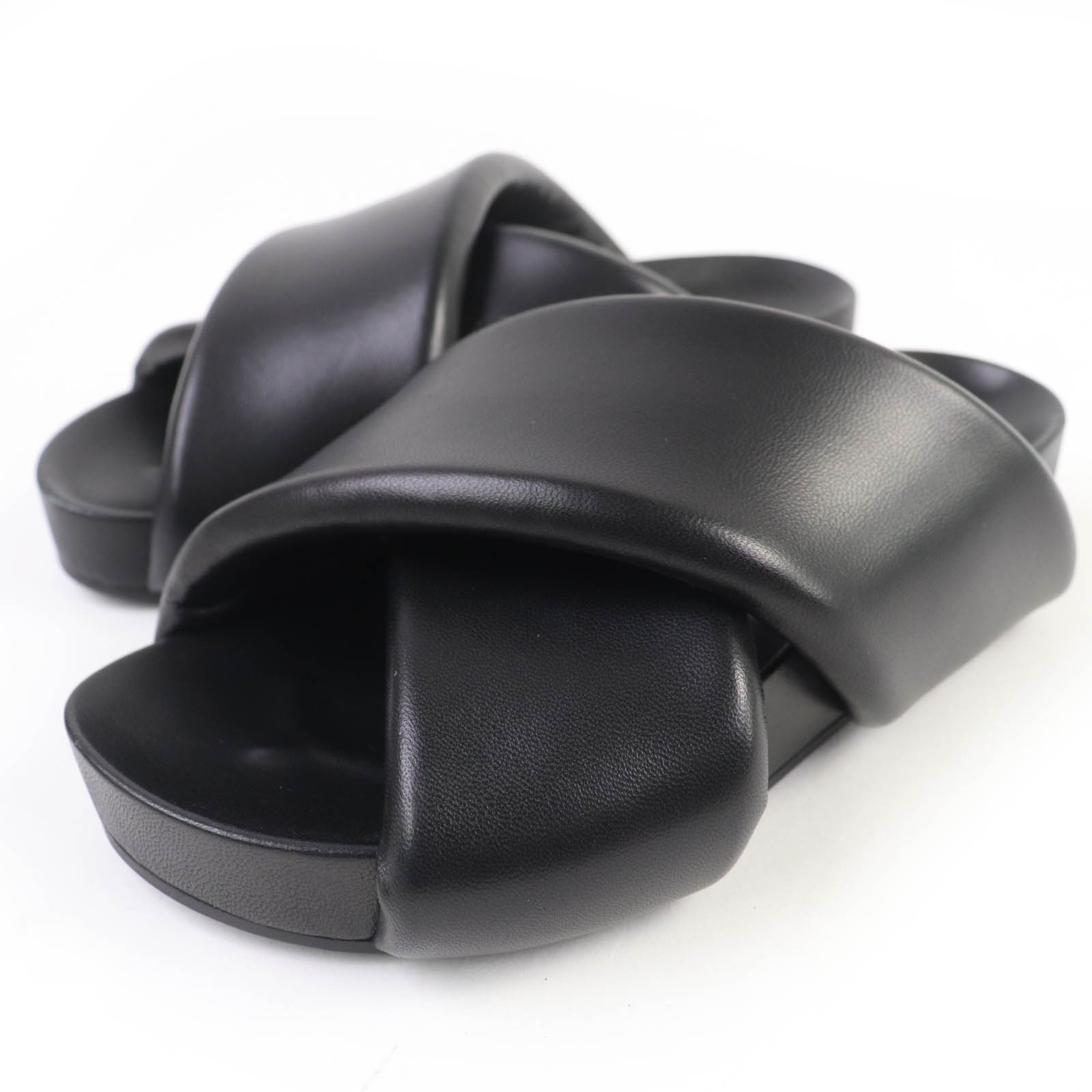 極美品☆JIL SANDER ジルサンダー 23SS クロスストラップ パデットレザー サンダル ブラック 36 イタリア製 レディース【中古】