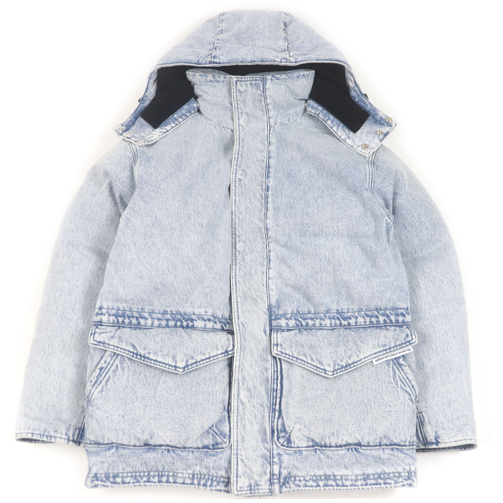 美品□Alexander Wang アレキサンダーワン UDC4222243 ライトウォッシュデニム フーデッド 中綿 パファージャケット ライトブルー XXS メンズ【中古】