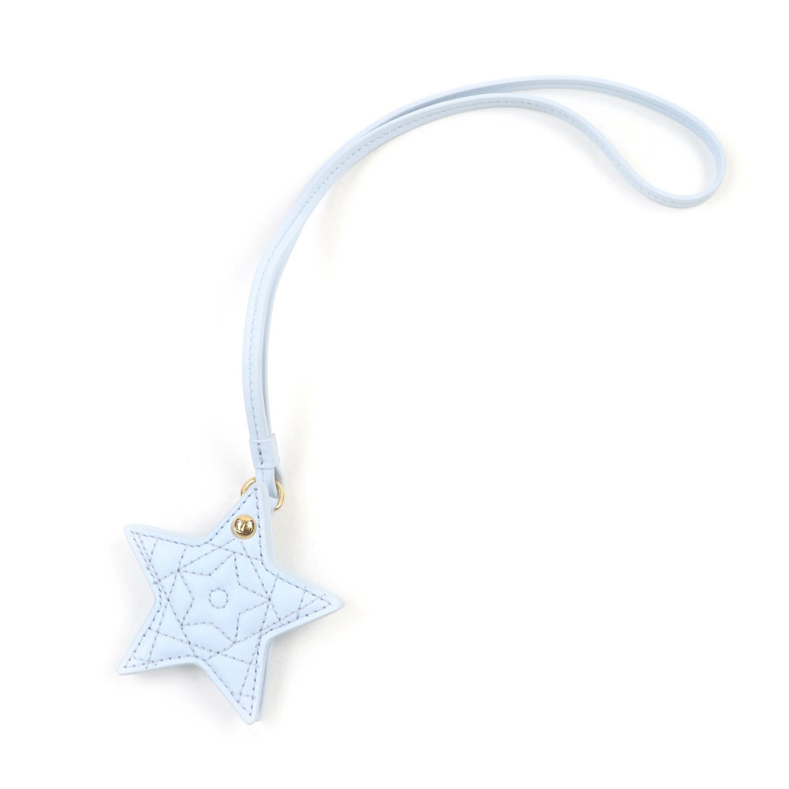 未使用品★Christian Dior クリスチャンディオール 25SS V1577WOMLM スターミラー付 ロゴ入り レザー バッグチャーム ライトブルー 箱・保存袋付き イタリア製 レディース【中古】