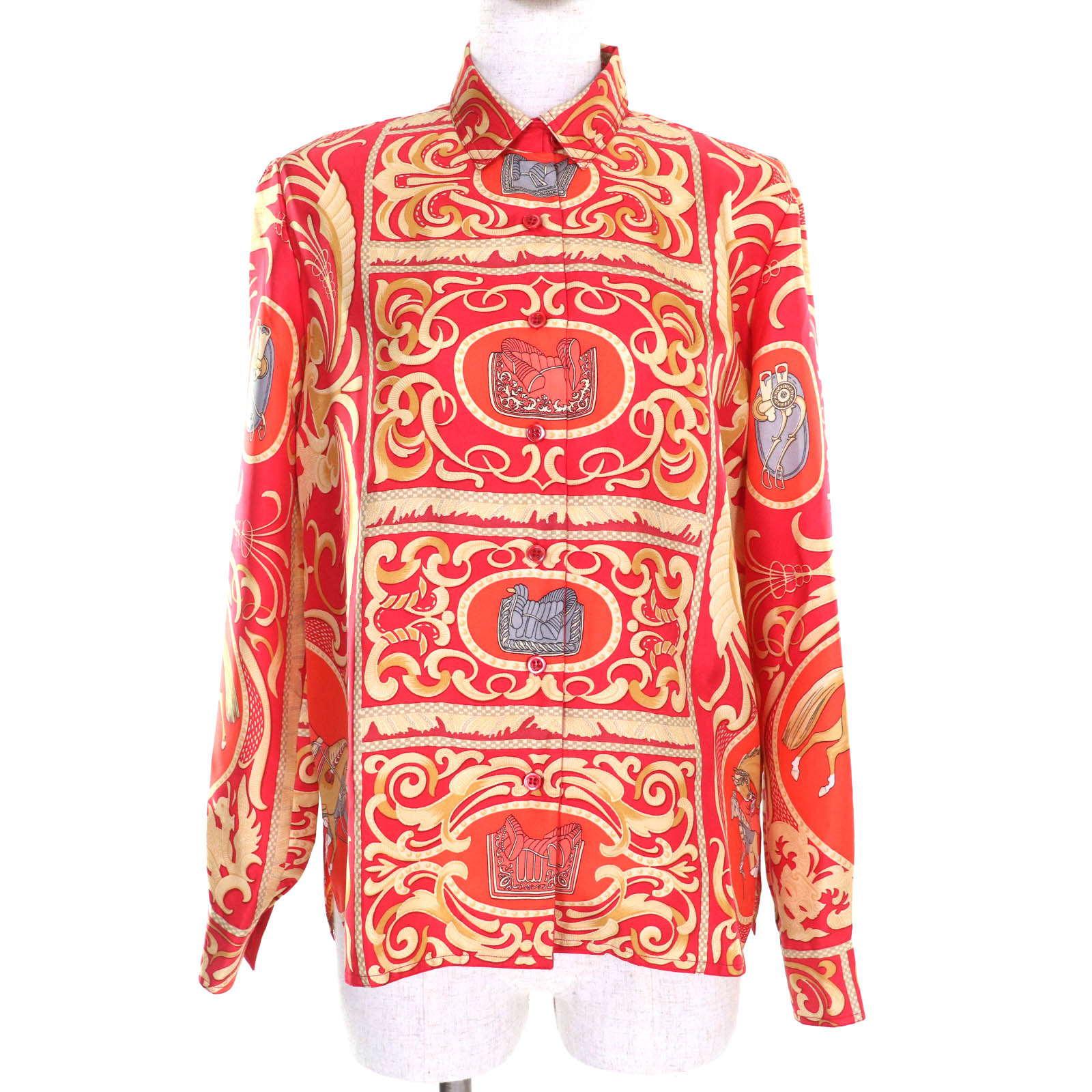 楽天市場】【エルメス】Hermes ゴルチエ期 シルク 長袖 総柄 シャツ