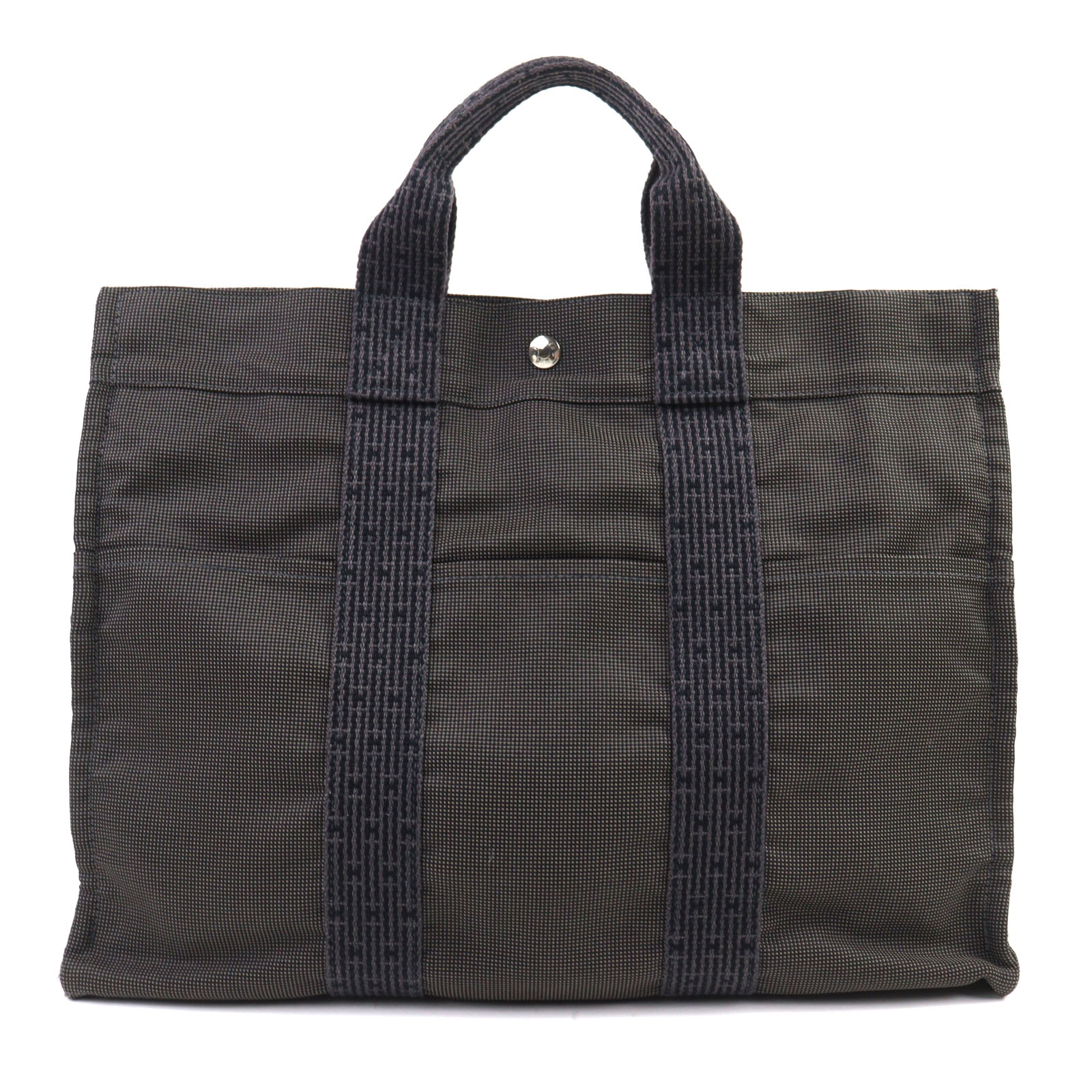 美品◇HERMES エルメス エールライン MM シルバー金具 Hロゴ セリエボタン付き キャンバス トートバッグ グレー フランス製 レディース【中古】