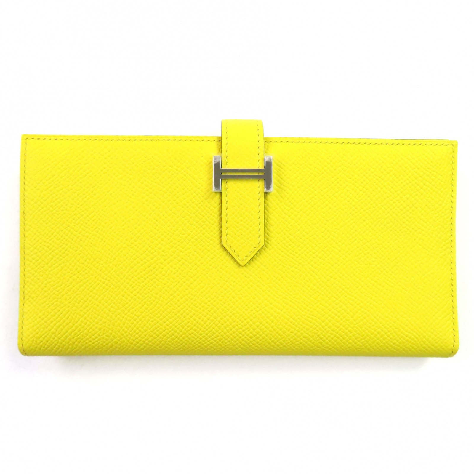 未使用品◇HERMES エルメス ベアンスフレ ヴォーエプソン ジョーヌナプル シルバー金具 Hロゴ 二つ折り 長財布 B刻印 箱付き フランス製 レディース【中古】