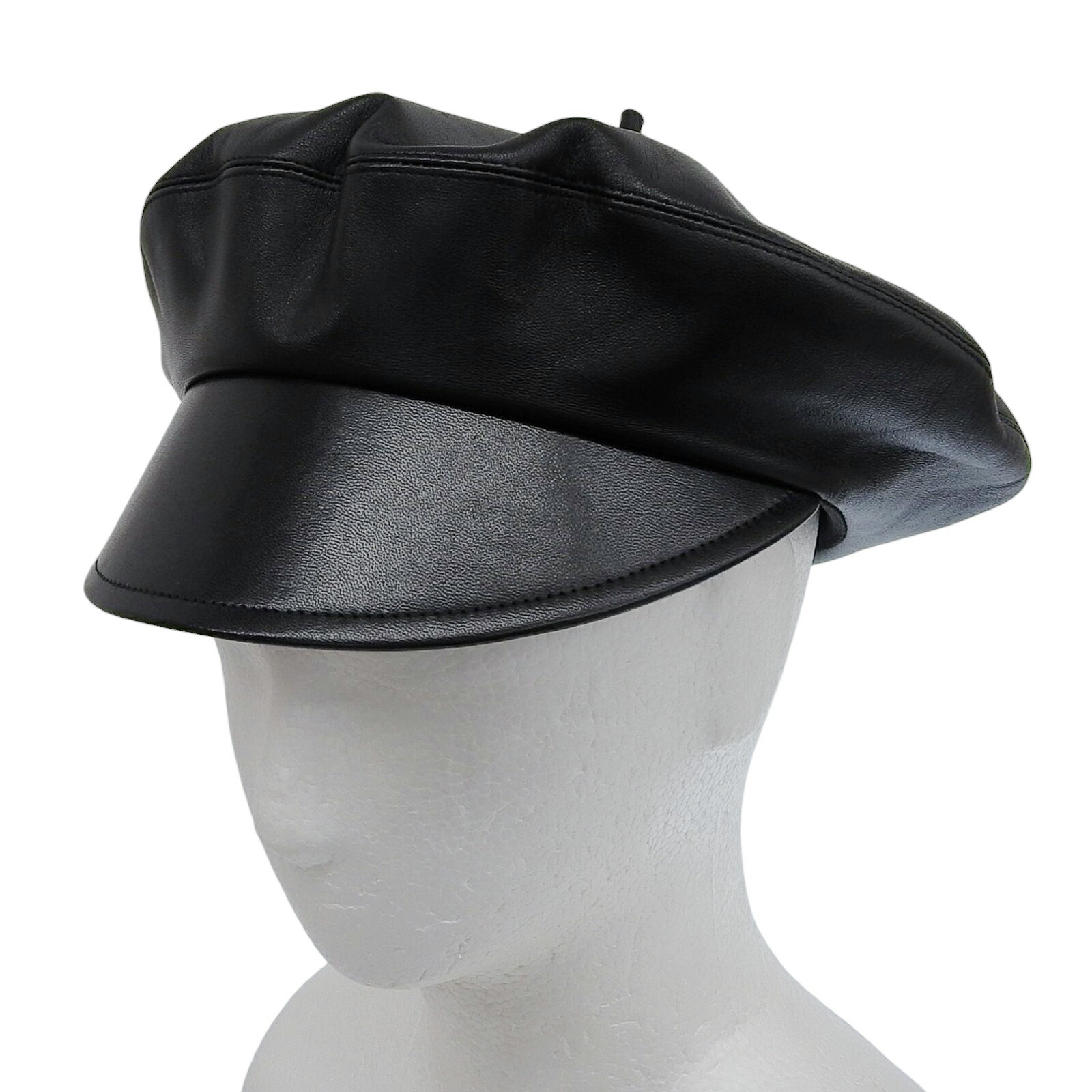 美品▲Christian Dior クリスチャンディオール 05DPA918G700 ラムレザー 裏地シルク100％ キャスケット ブラック 58 フランス製 正規品 レディース【中古】