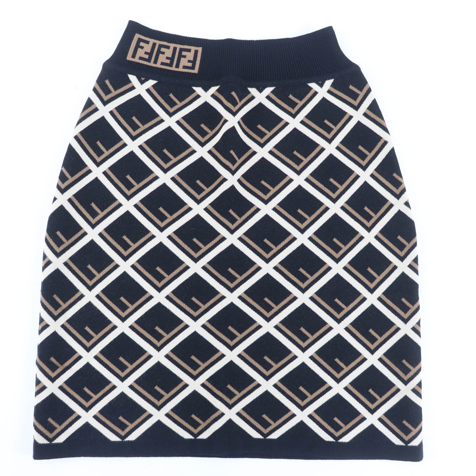 極美品☆FENDI フェンディ Fロゴ総柄 ズッカ柄 ニットスカート ミニスカート 台形スカート ブラック系 40 イタリア製 正規品 レディース【中古】|衣類&ブランドリサイクル GREEN