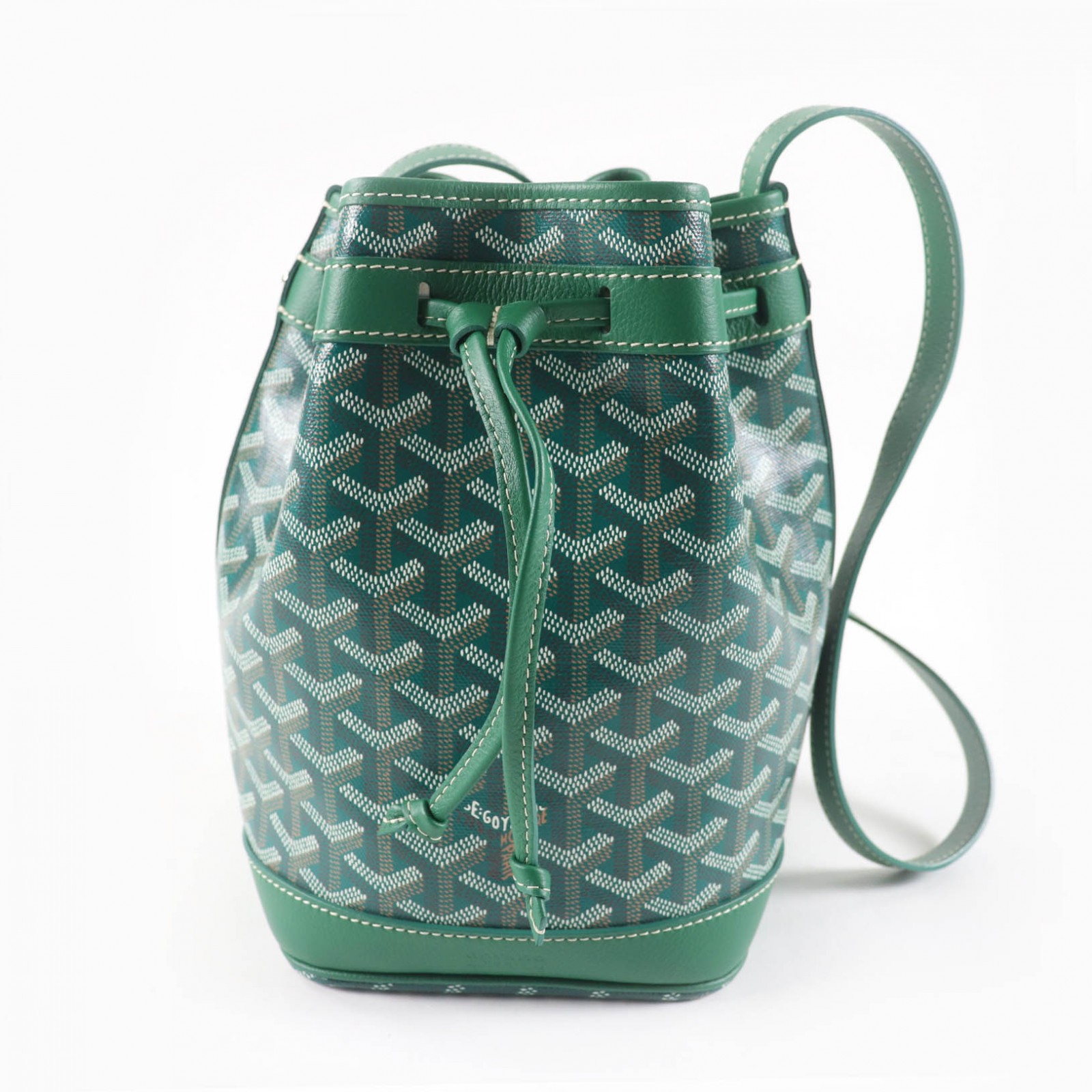 未使用品★GOYARD ゴヤール プティフロ バケットバッグ ゴヤールディンキャンバス レザー 巾着 2WAY ショルダーバッグ グリーン フランス製 レディース【中古】