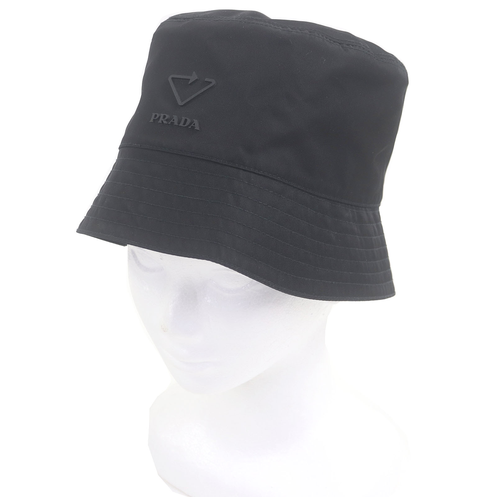極美品□PRADA プラダ 2HC137 トライアングルロゴ Re-Nylon リサイクルポリアミド バケットハット 帽子 ブラック S 正規品 メンズ レディース【中古】