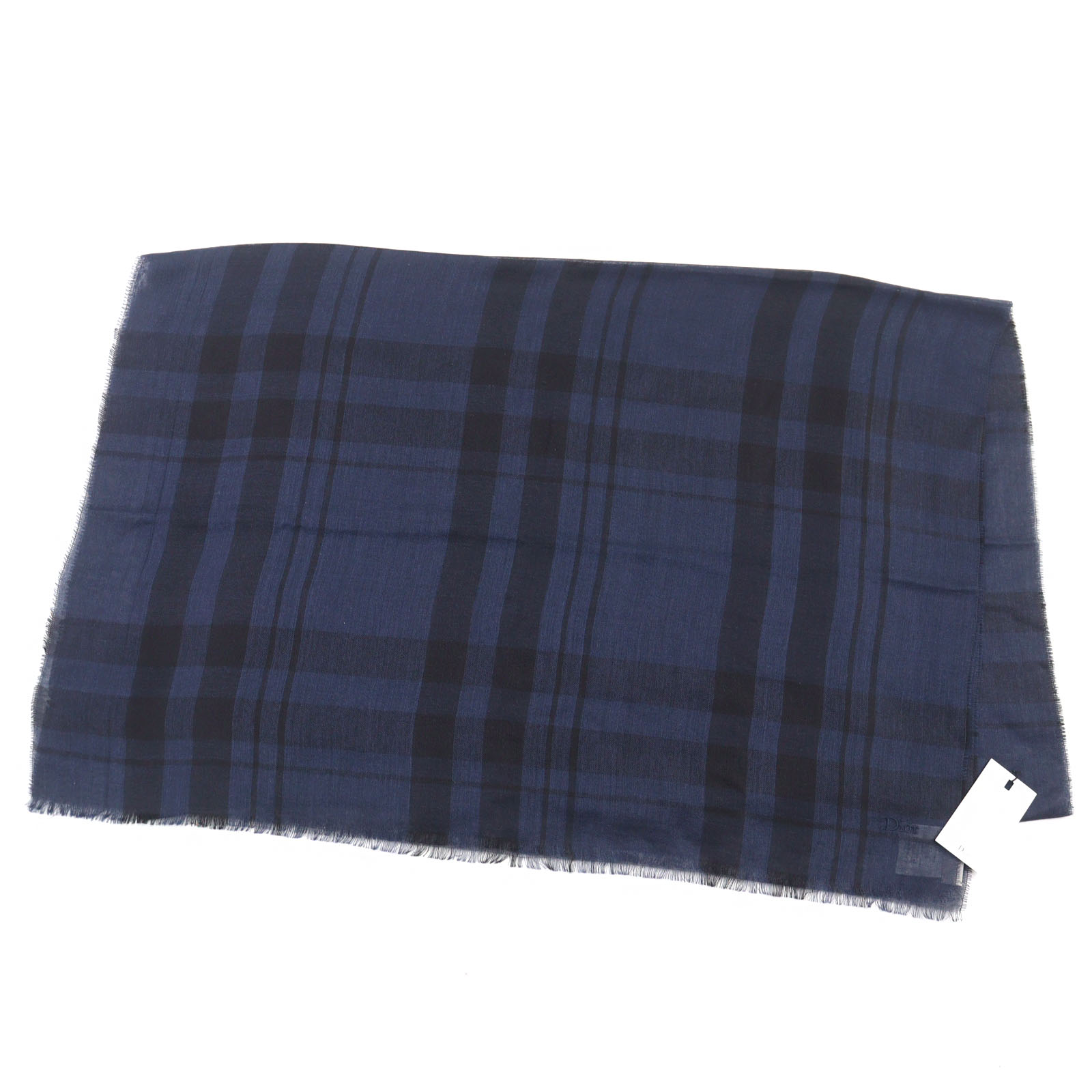 未使用品○Dior HOMME ディオールオム 133IAE070856 カシミヤ シルク ロゴ刺・墸 チェック柄 スカーフ ブルー ブラック 箱付き イタリア製 正規品 メンズ【中古】
