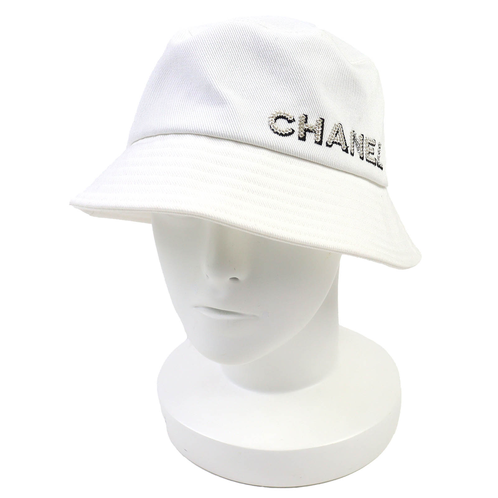 未使用品△CHANEL シャネル 22P コットン100% ロゴ ラインストーン バケットハット 帽子 ホワイト L イタリア製 正規品 レディース【中古】|衣類&ブランドリサイクル GREEN