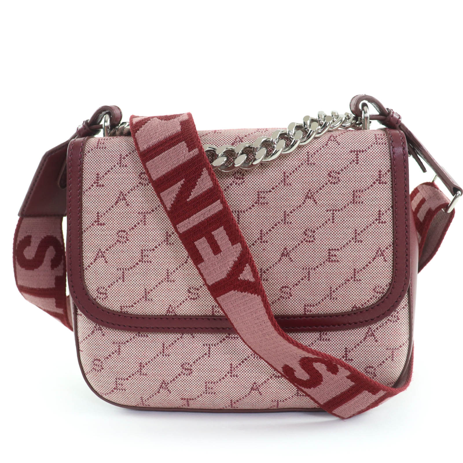美品☆Stella McCartney ステラマッカートニー 581291 モノグラム キャンバス ロゴ ショルダー 2WAY レザー ショルダーバッグ ボルドー系 イタリア製 レディース【中古】