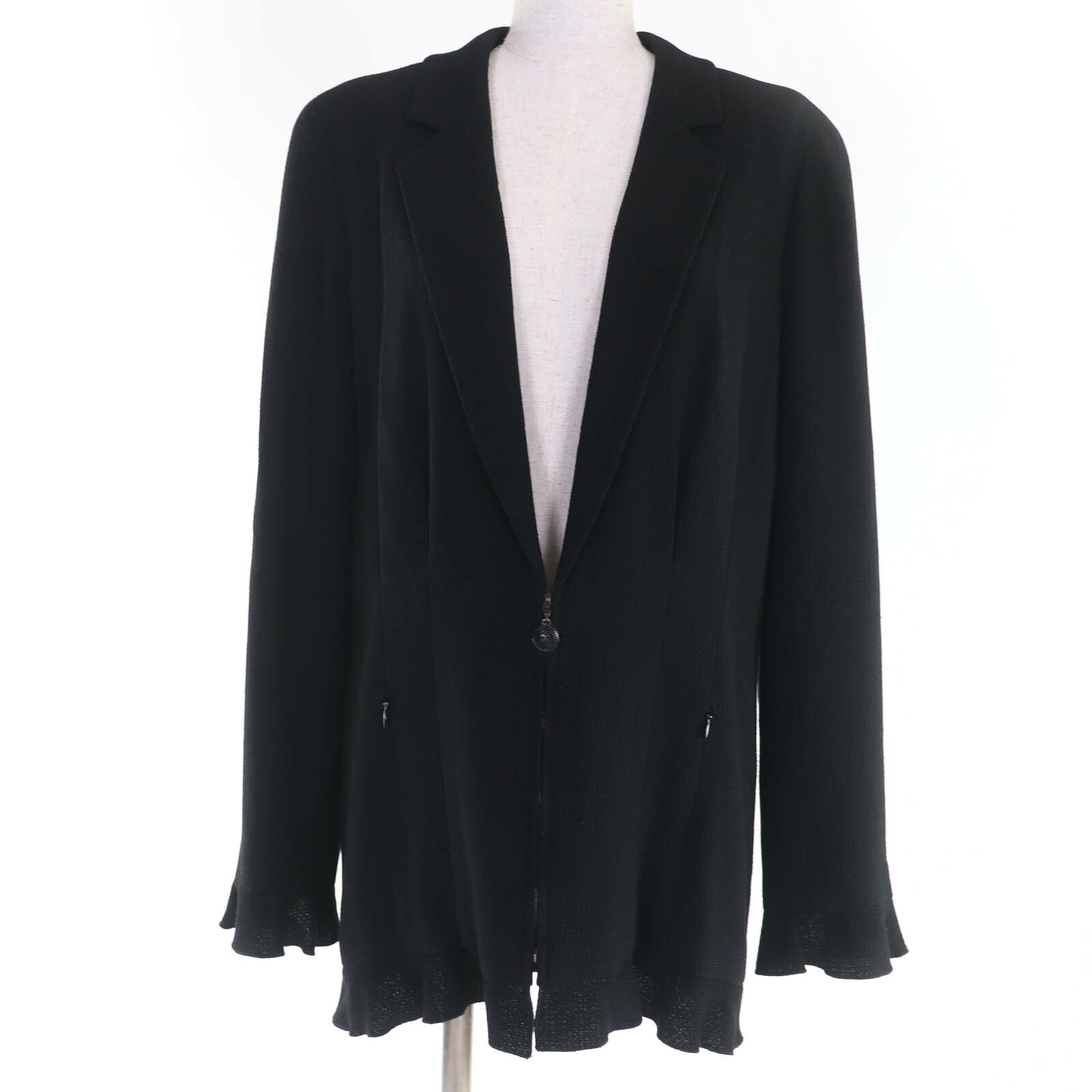 美品☆CHANEL シャネル 02P P19666V11211 ウール ココマーク ZIP ジャケット ブラック 42 希少サイズ フランス製 正規品 レディース【中古】