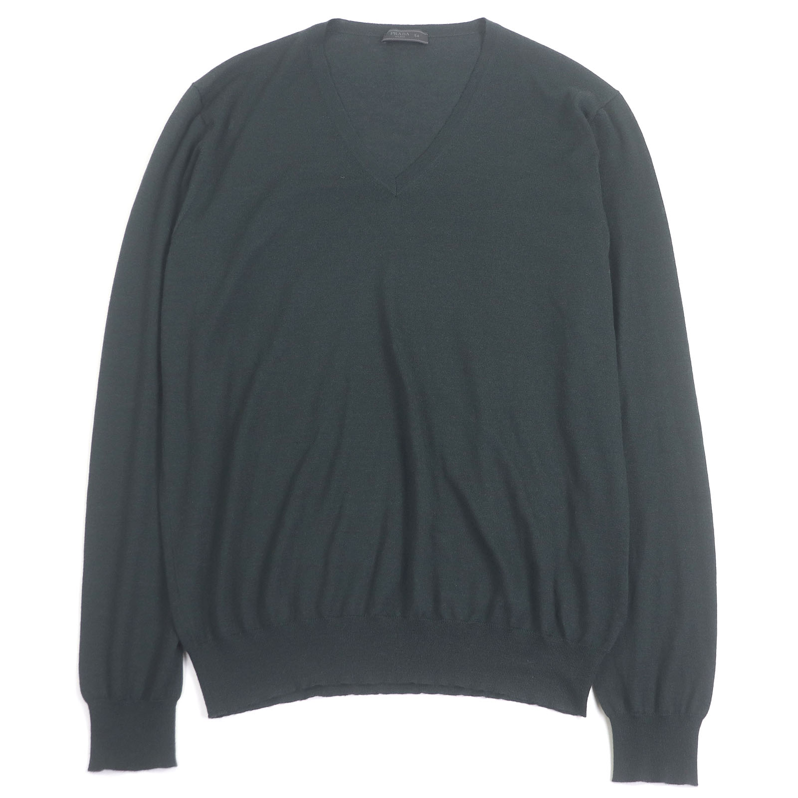 美品□PRADA プラダ 2022年製 UMB221 カシミール100％ Vのど首 薄っぺら 長袖編み物 スウェーター うす暗い緑であること 54 イタリア製 置き目品 メンズ【中古】