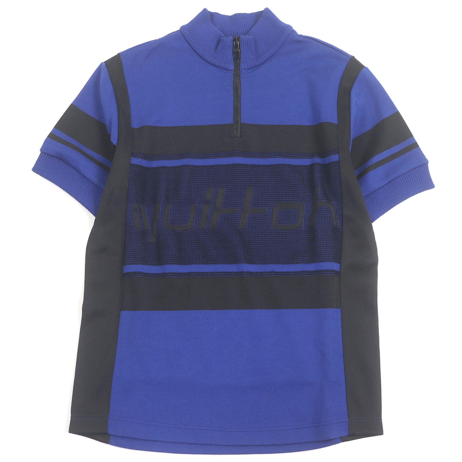 美品□LOUIS VUITTON ルイヴィトン ジャガード サイクリング Tシャツ ハーフジップ 半袖ニット ブルー ブラック S イタリア製 正規品 メンズ【中古】