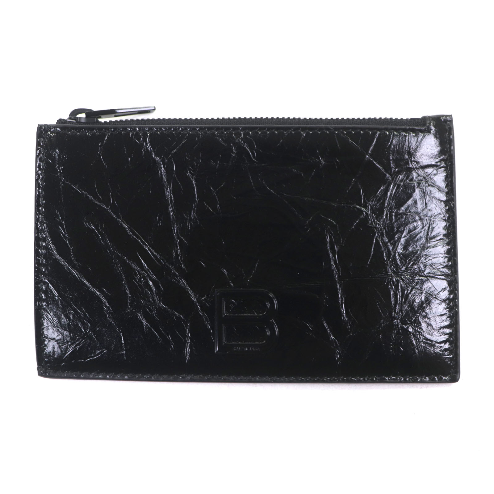 未当てはめる品▼BALENCIAGA バレンシアガ 766465 CRUSH 衝突 なめし革 フラグメントケース 歌留多ボルダー コインケース 黒いこと 箱・保護すること袋付き添い人 イタリア製 メンズ【中古】