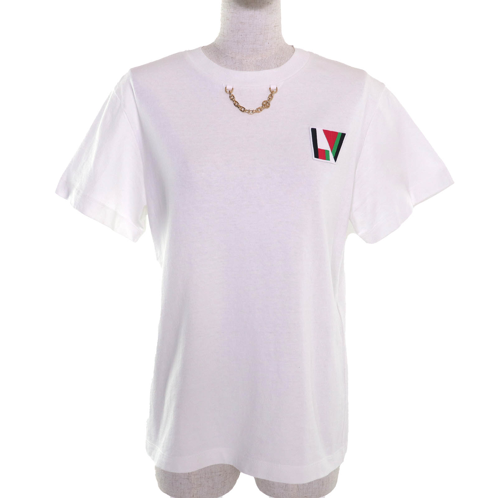極美品△LOUIS VUITTON ルイヴィトン 24SS コットン100% LVチェーン ロゴワッペン クルーネック 半袖Tシャツ ホワイト S イタリア製 正規品 レディース【中古】|衣類&ブランドリサイクル GREEN