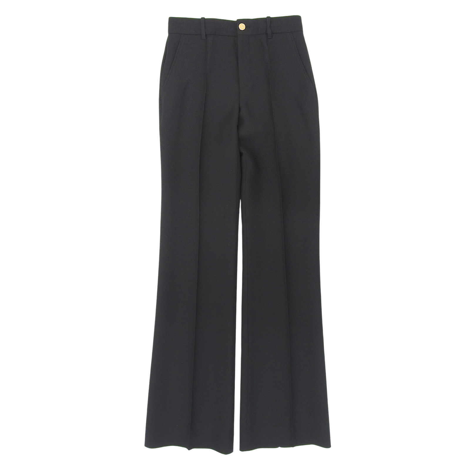 極美品▲GUCCI グッチ 609657 シルク ウール インターロッキングGボタン付き センタープレス パンツ ブラック 38 イタリア製 正規品 レディース【中古】