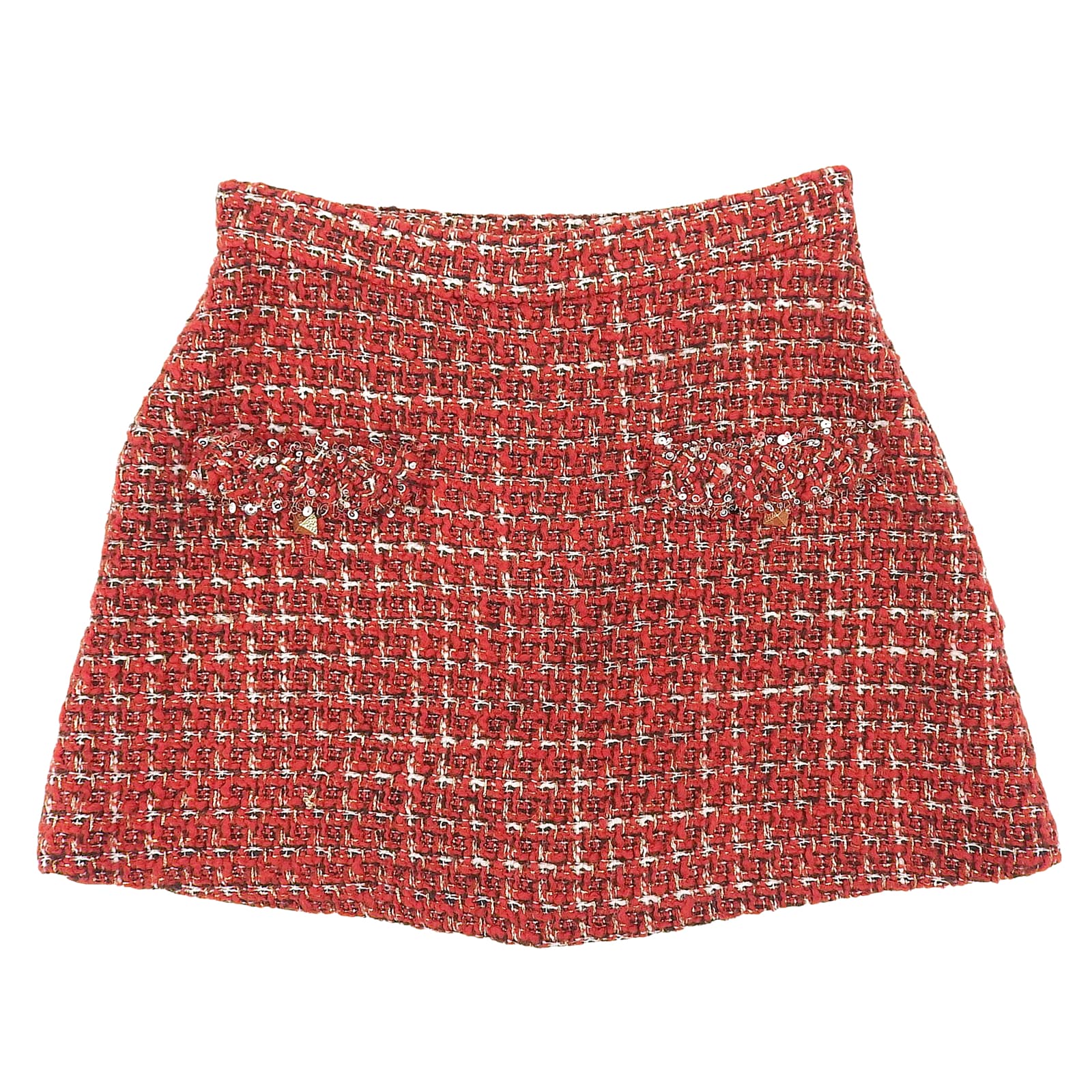 極美品◇VALENTINO ヴァレンティノ VB3RA769677 ウール スパンコール・ロックスタッズ付き ツイード スカート ショートパンツ レッド 38 イタリア製 レディース【中古】