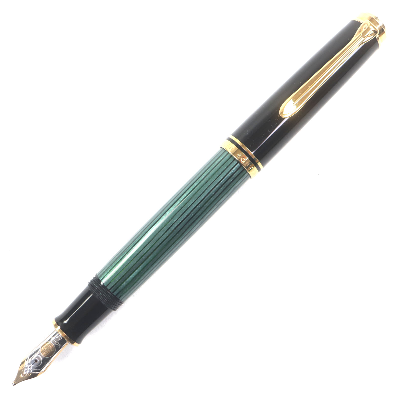 極美品▼PERIKAN 伽藍鳥 M600 スーベレーン 書き込み先14K Mニブ 縞模様柄 筆 黒いこと 緑であること 箱付き添い人 メンズ【中古】 万年筆-文房具・事務用品