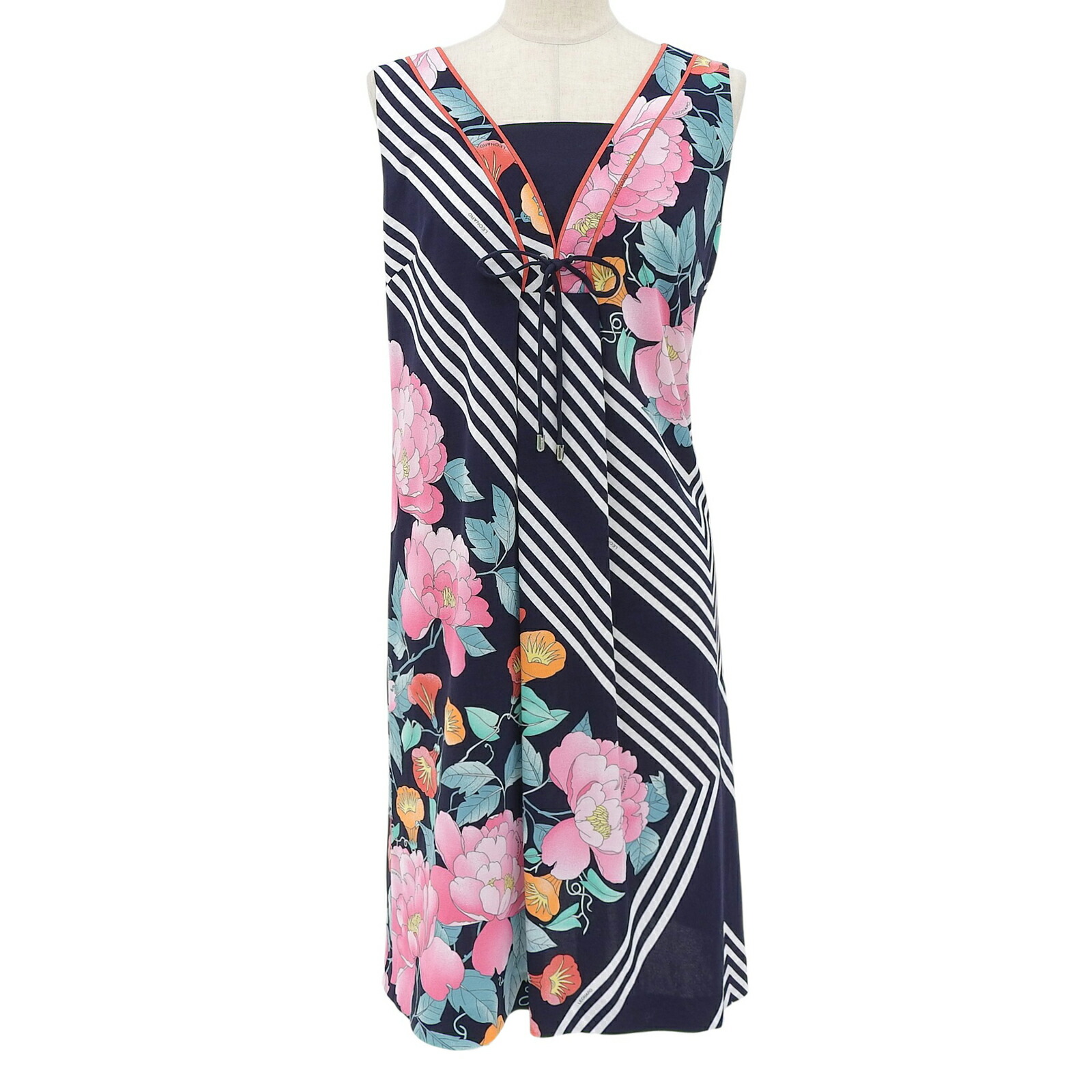 極美品▲LEONARD FASHION レオナール ファッション 330802 コットン100％ 花柄 ノースリーブ ワンピース マルチ 38 日本製 正規品 レディース【中古】 24,200円