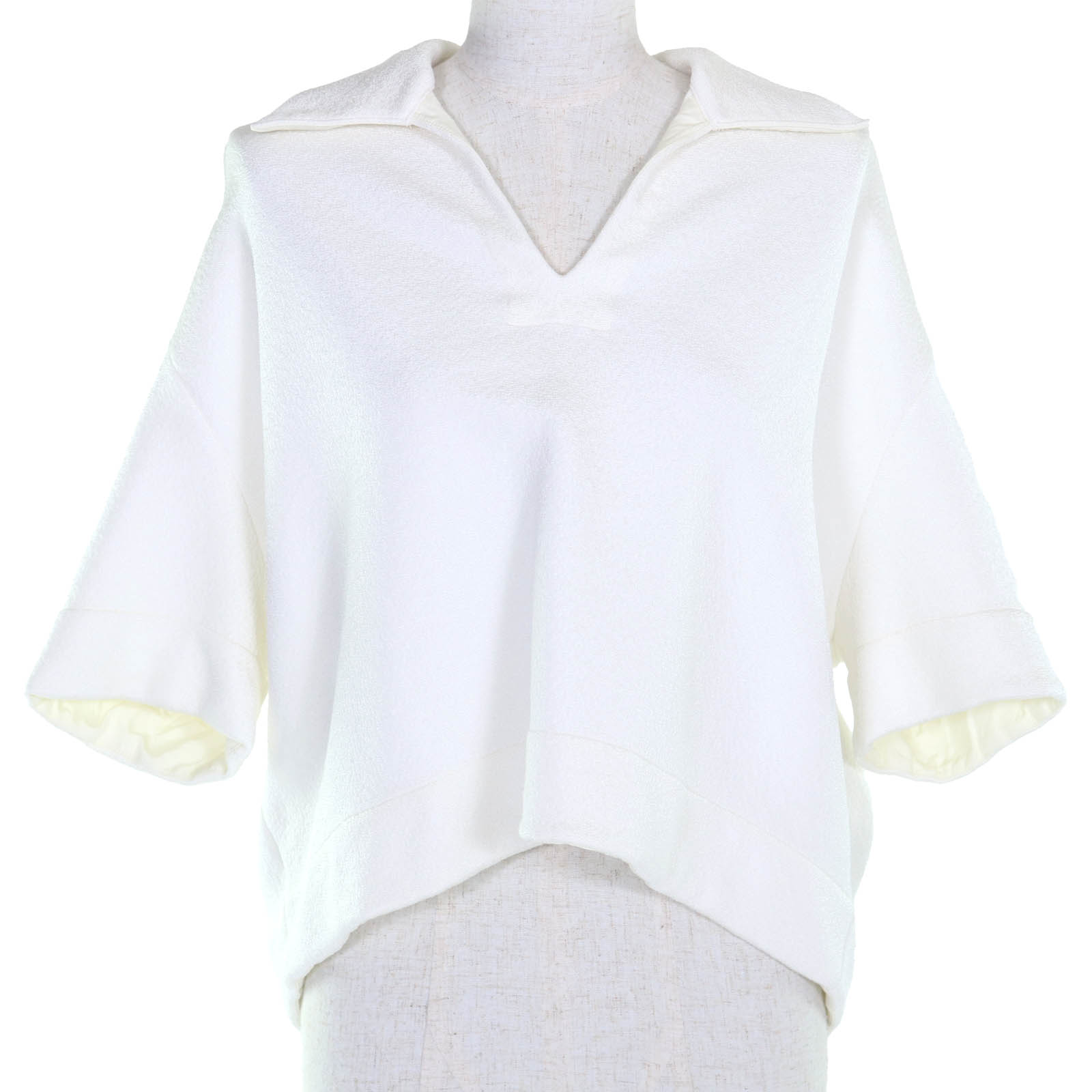 美品◇JIL SANDER ジルサンダー 25SS J02GL0108 落っこちる肩先 V素っ首 半袖プルオーバー ティーシャツ 白いこと 34 ハンガー付き添い人 イタリア製 置き目品 レディース【中古】