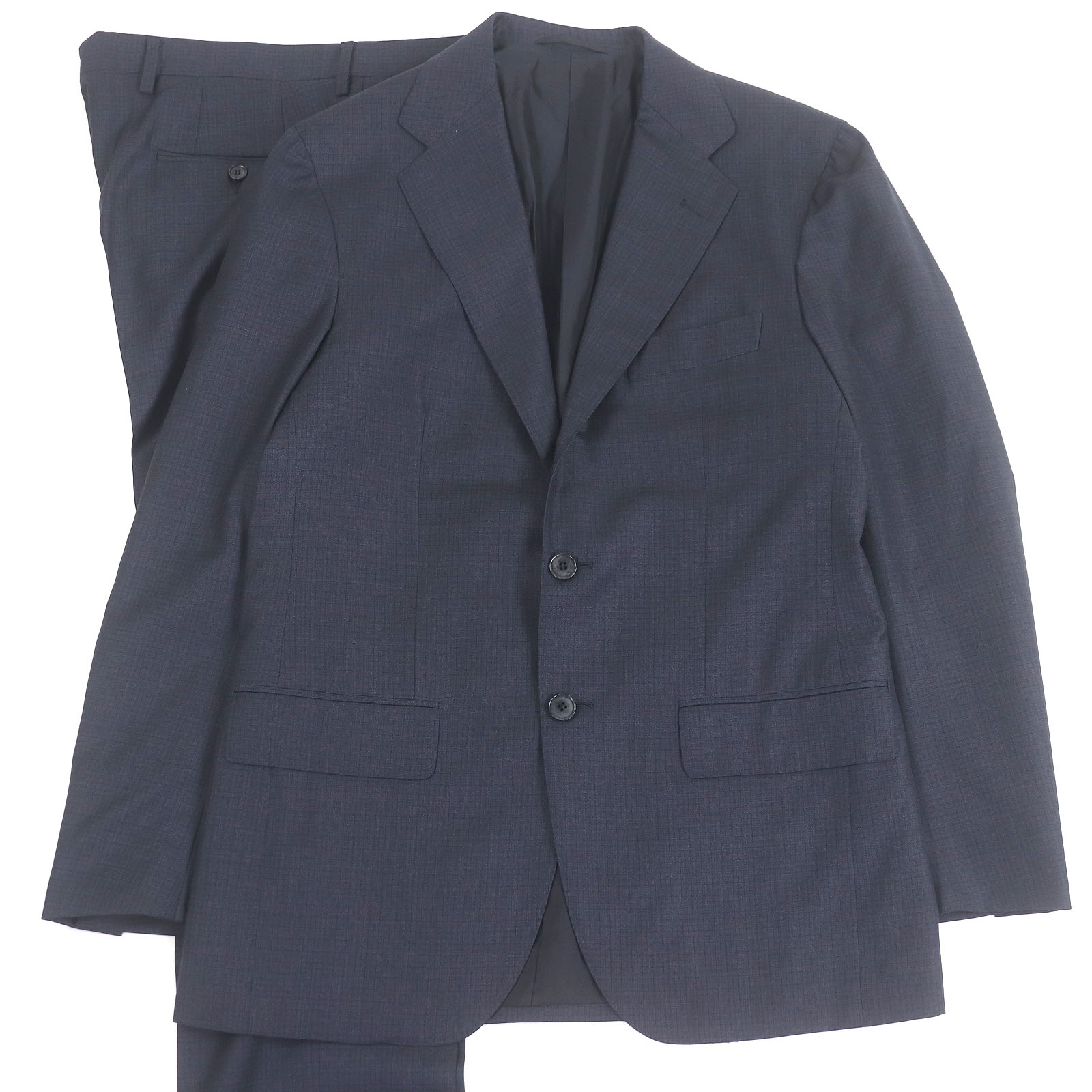 極美品□Sartorio サルトリオ ウール100％ チェック柄 シングルスーツ 上下セットアップ ネイビー 46 イタリア製 正規品 メンズオススメ【中古】