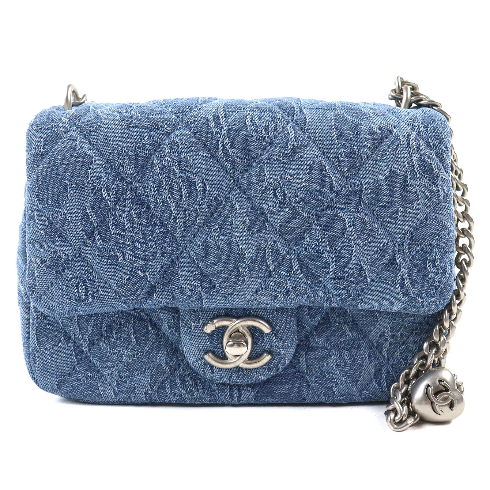 未使用品△CHANEL シャネル AS3829 デニム ミニ マトラッセ ココマーク カメリア チェーン ショルダーバッグ ランダムシリアル ショルダーバッグ インディゴブルー シルバー金具 保存袋付き イタリア製 レディース【中古】