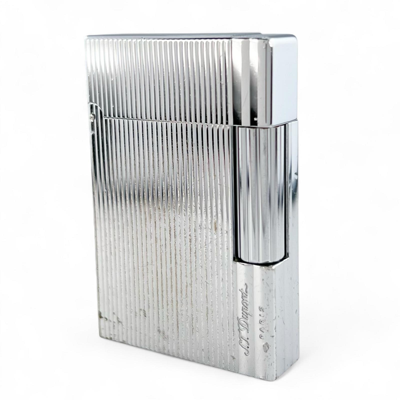 良品▲Dupont デュポン ギャッツビー ストライプ柄 ローラー式 喫煙具 ガスライター シルバー ケース付き フランス製 メンズ 着火確認済み【中古】
