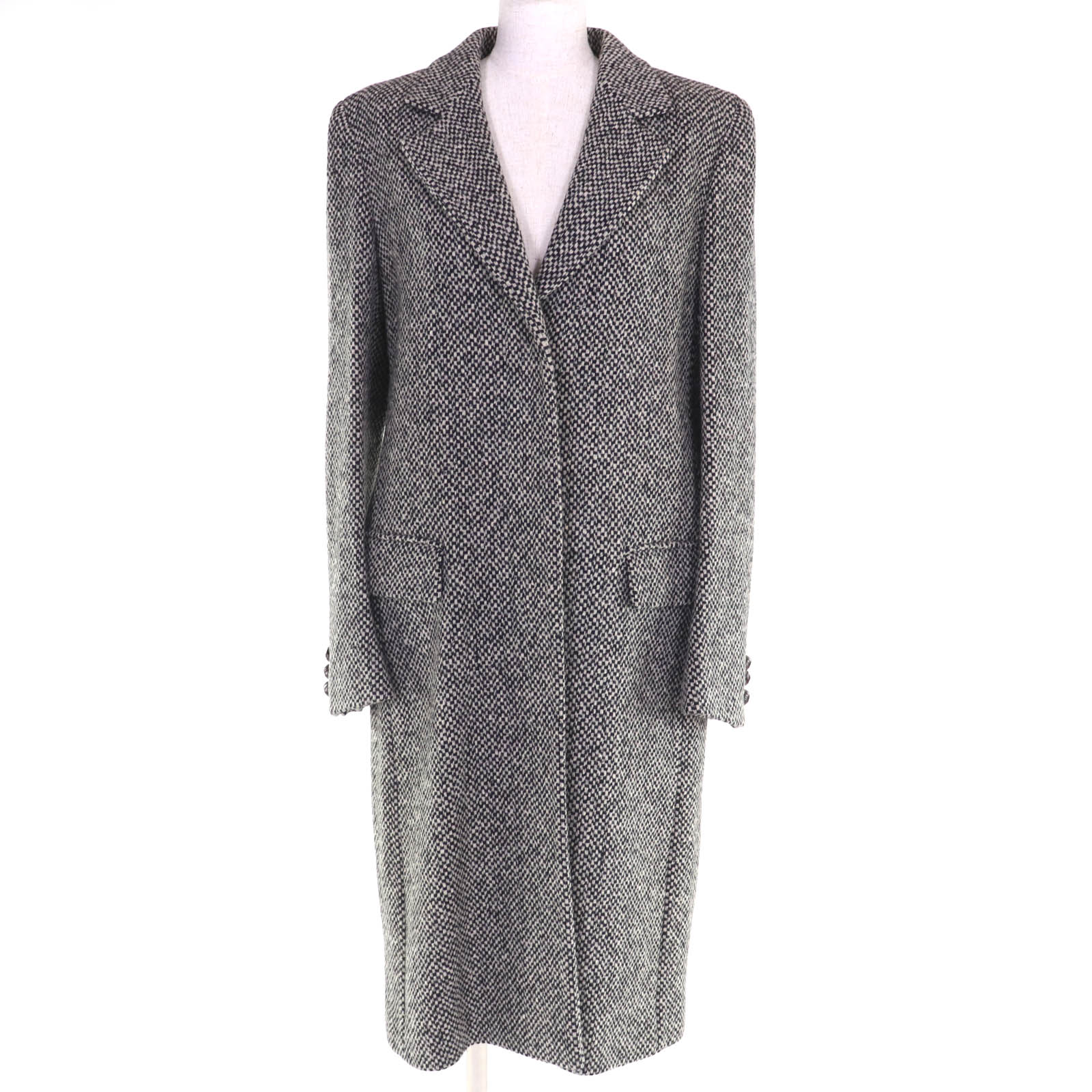 極美品◇Max Mara マックスマーラ 1600014 比翼仕立て ウール ツイード ロングコート ブラック オフホワイト 42 イタリア製 レディース【中古】