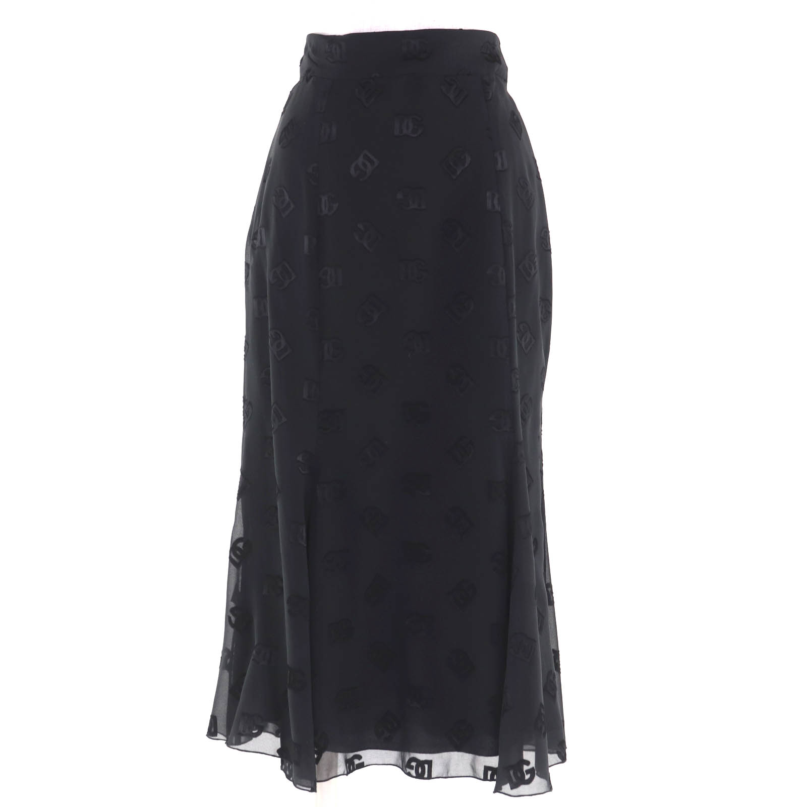 未使用品◇DOLCE&GABBANA ドルチェ＆ガッバーナ F4CCHT All-Over Logo Sheer Midi Skirt シルク混 DGロゴ スカート ブラック 40 ハンガー・ガーメント付き イタリア製 正規品 レディース【中古】
