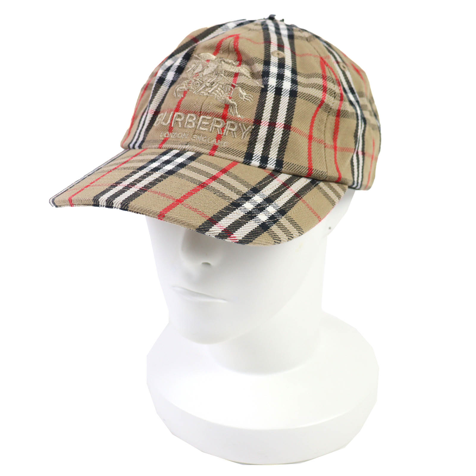 美品△Supreme BURBERRY シュプリーム バーバリー 22SS Burberry Denim 6-Panel コットン100% ロゴ刺繍 ノバチェック柄 ベースボールキャップ 帽子 ベージュ USA製 レディース【中古】