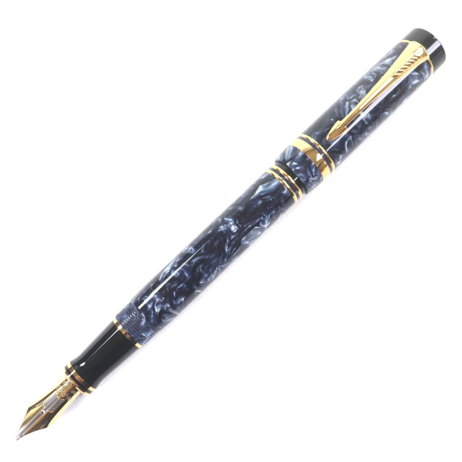 極美品▼PARKER パーカー デュオフォールド センテニアル 書き込み先18K BBニブ 滅多にない 筆 ビー玉青み 入れもの付き添い人 UK製 メンズ【中古】