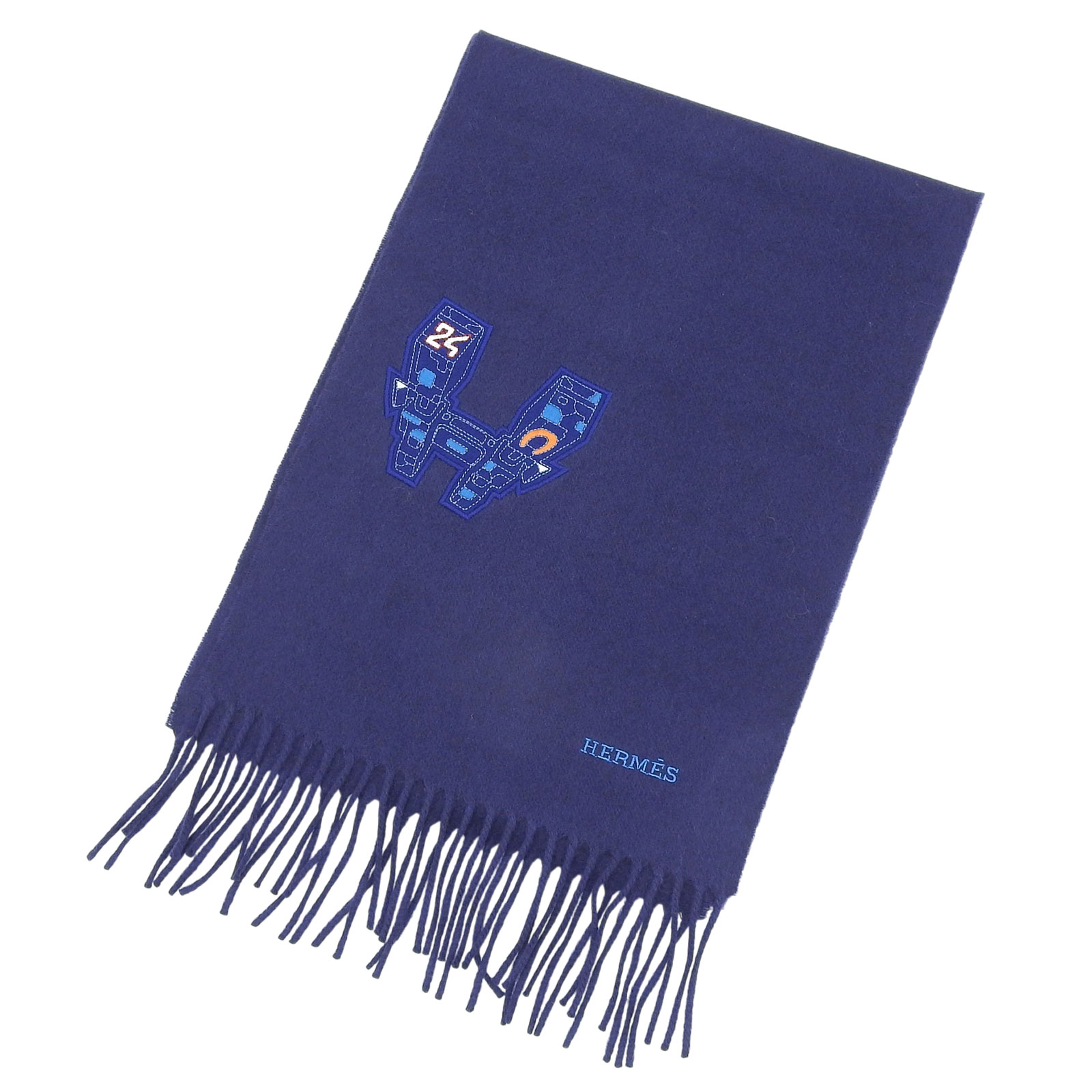 未使用品▲HERMES エルメス IMPRIME HERMES ODYSEE カシミヤ100% Hロゴデザイン フリンジ付き マフラー ネイビー 箱付き 英国製 メンズ【中古】|衣類&ブランドリサイクル GREEN
